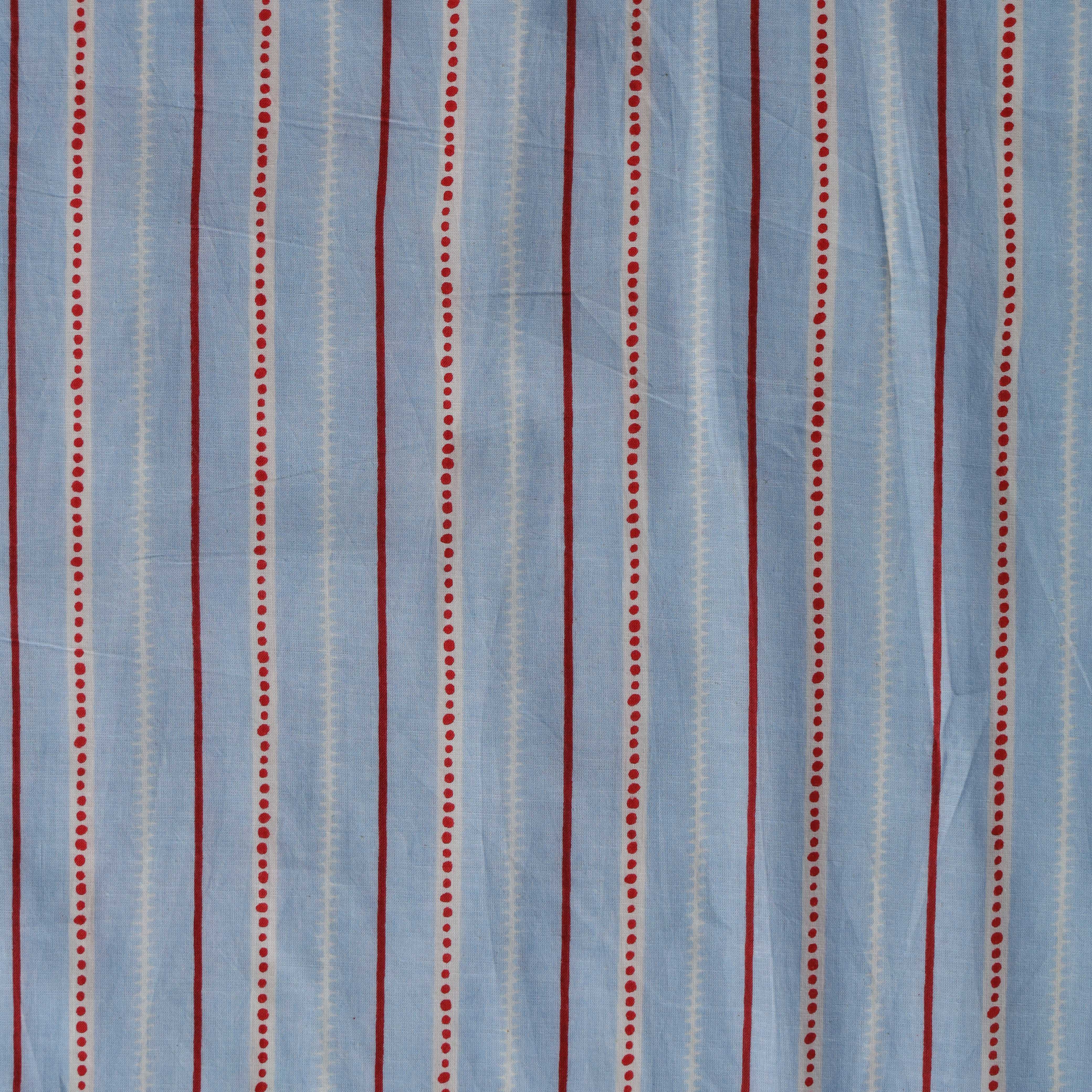 Premium Powder Blue Dotted Stripe Cotton Fabric – 42" Printed Cotton