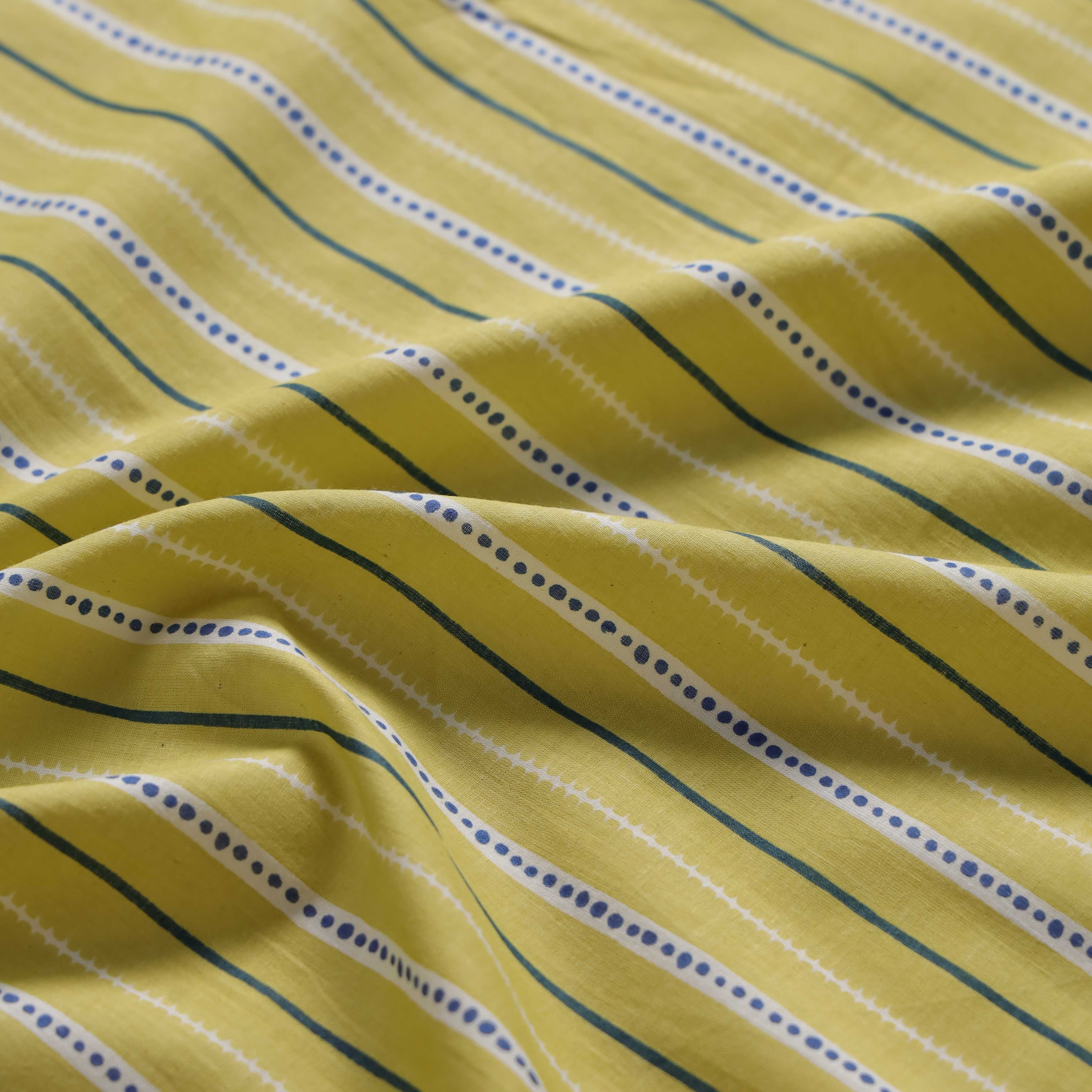 Premium Citrus Lime Dotted Stripe Cotton Fabric by the Yard – 42"