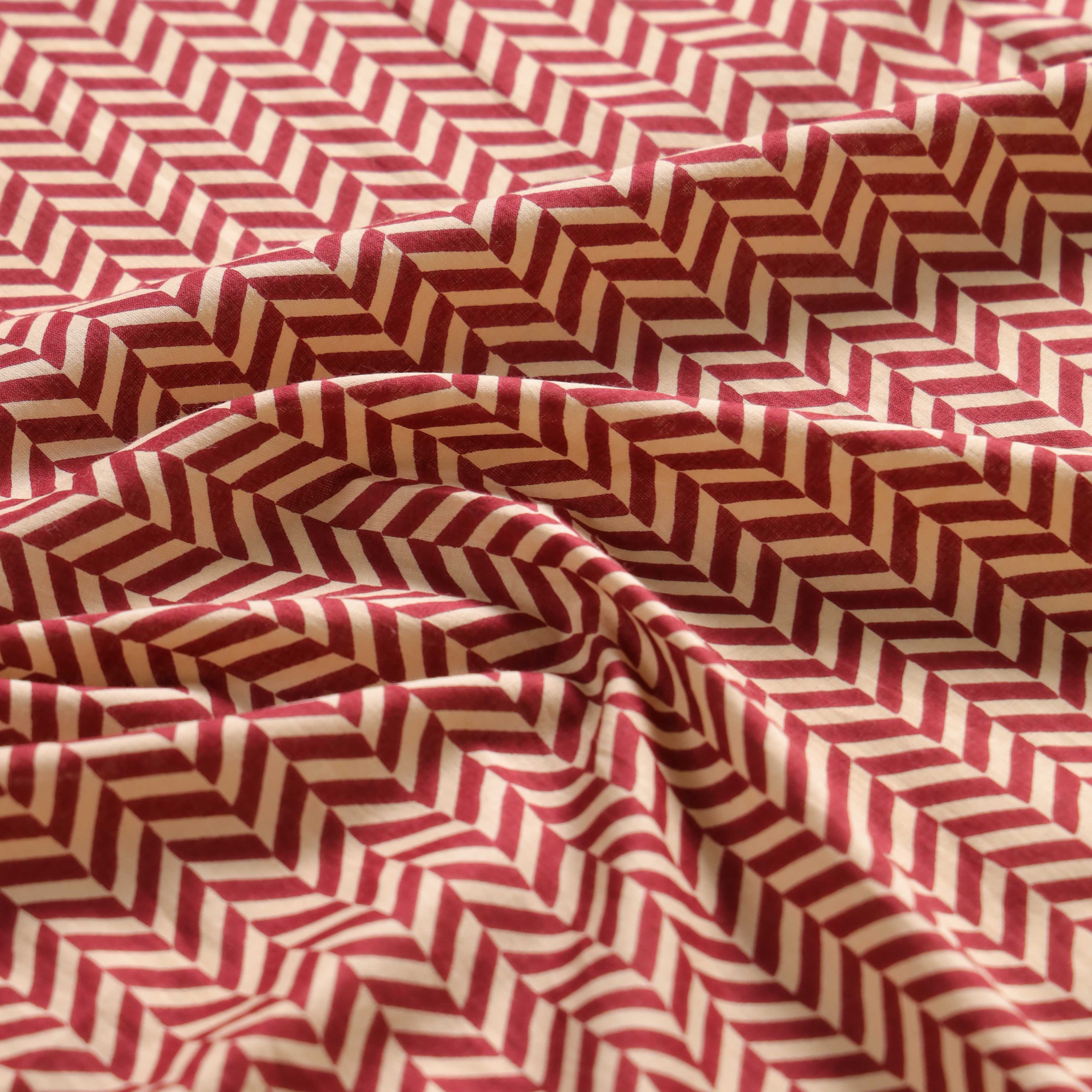 Premium Crimson Chevron Screen Printed Cotton Fabric by the Yard