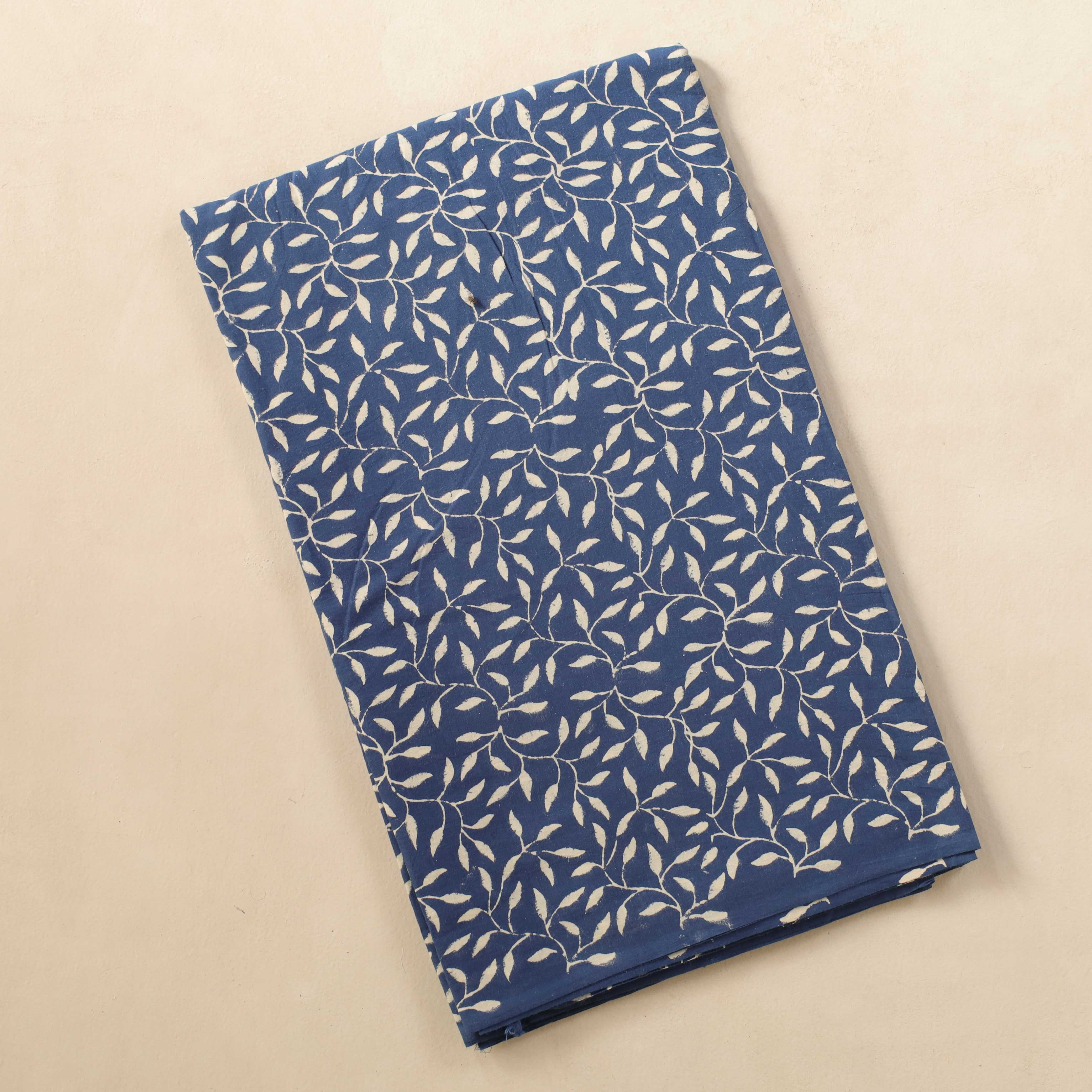 (1 Yard) Indigo Vine Hand Block Printed Cotton Fabric - Artisan Crafted
