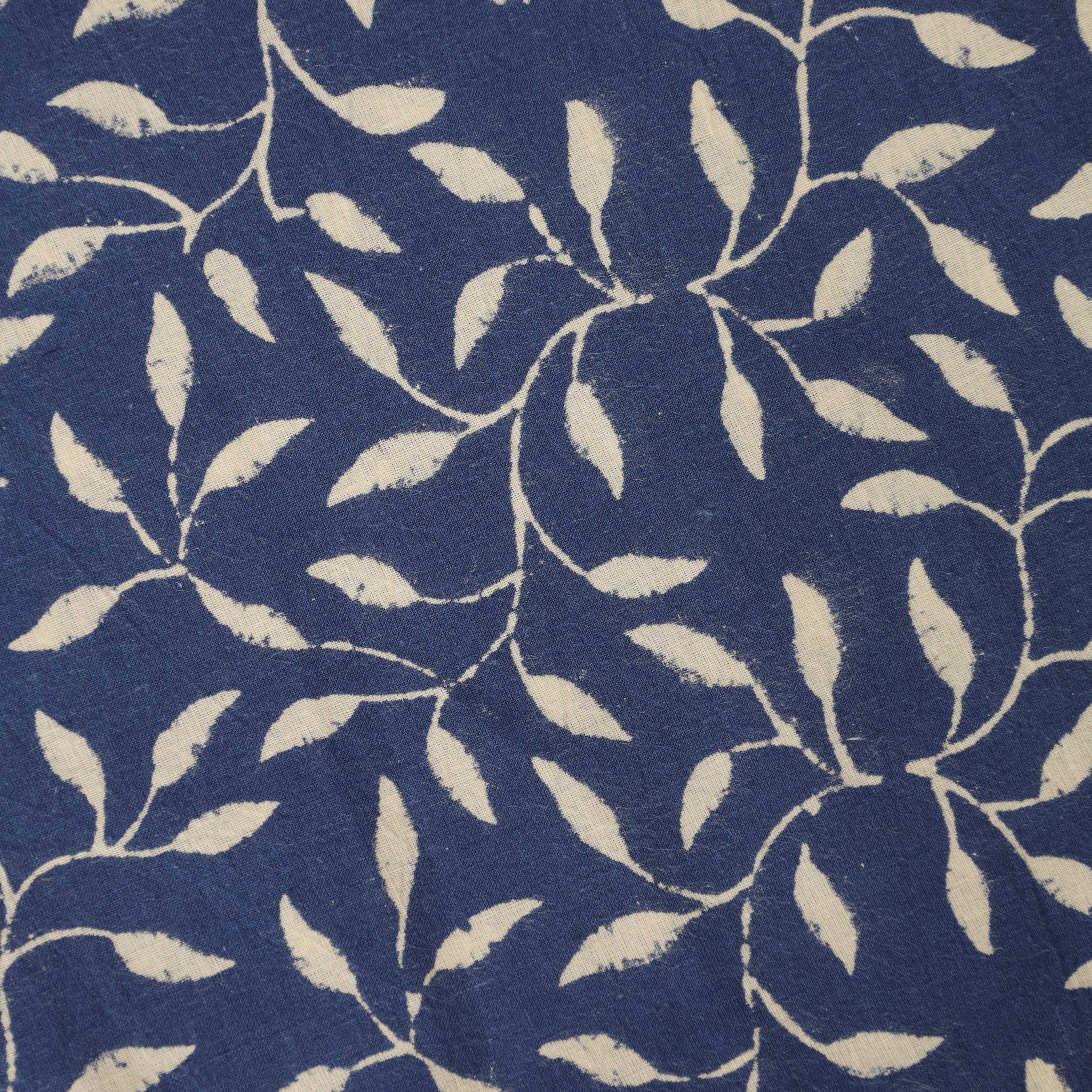 (1 Yard) Indigo Vine Hand Block Printed Cotton Fabric - Artisan Crafted