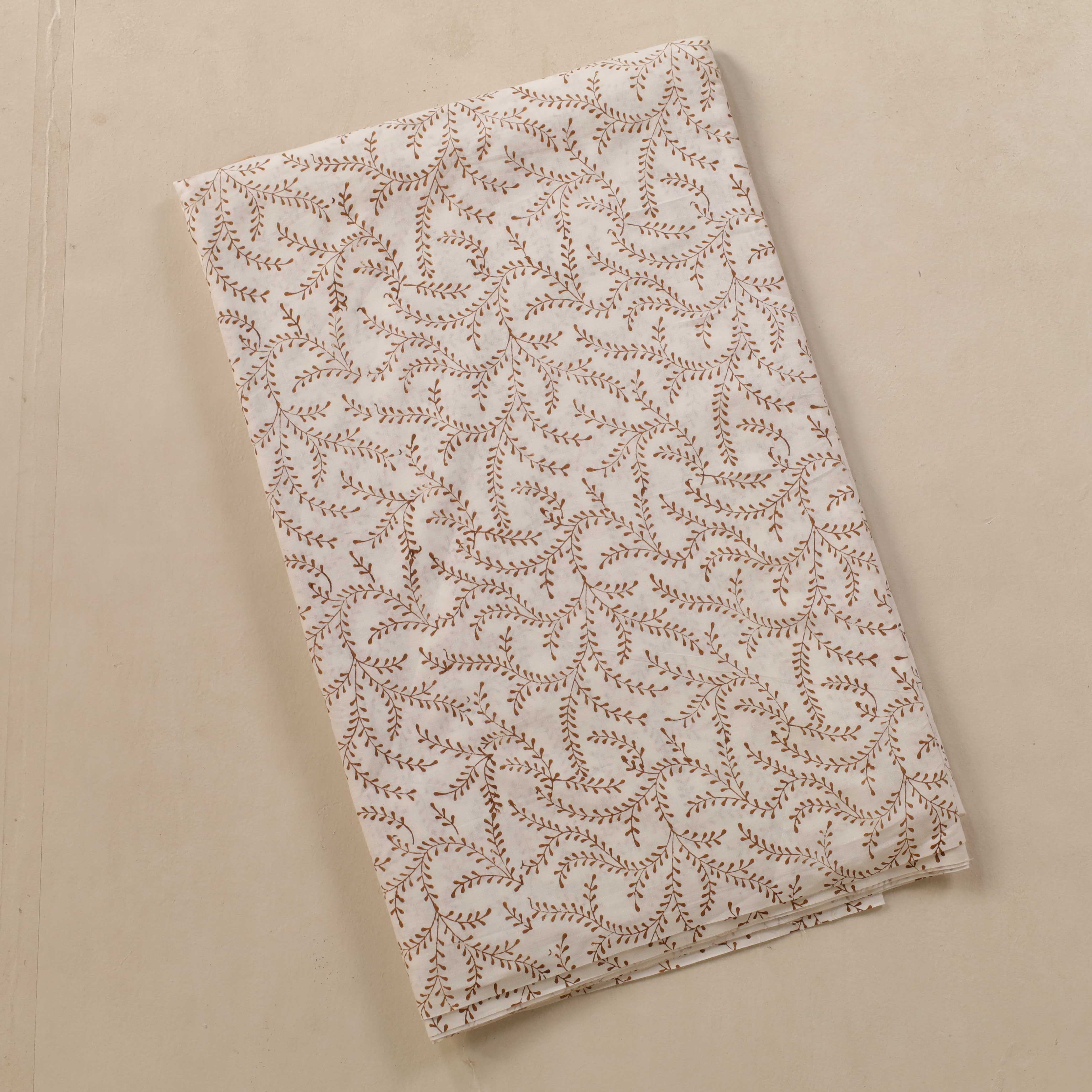 (1 Yard) Earthy Vine Hand Block Printed Cotton Fabric - Artisan Crafted