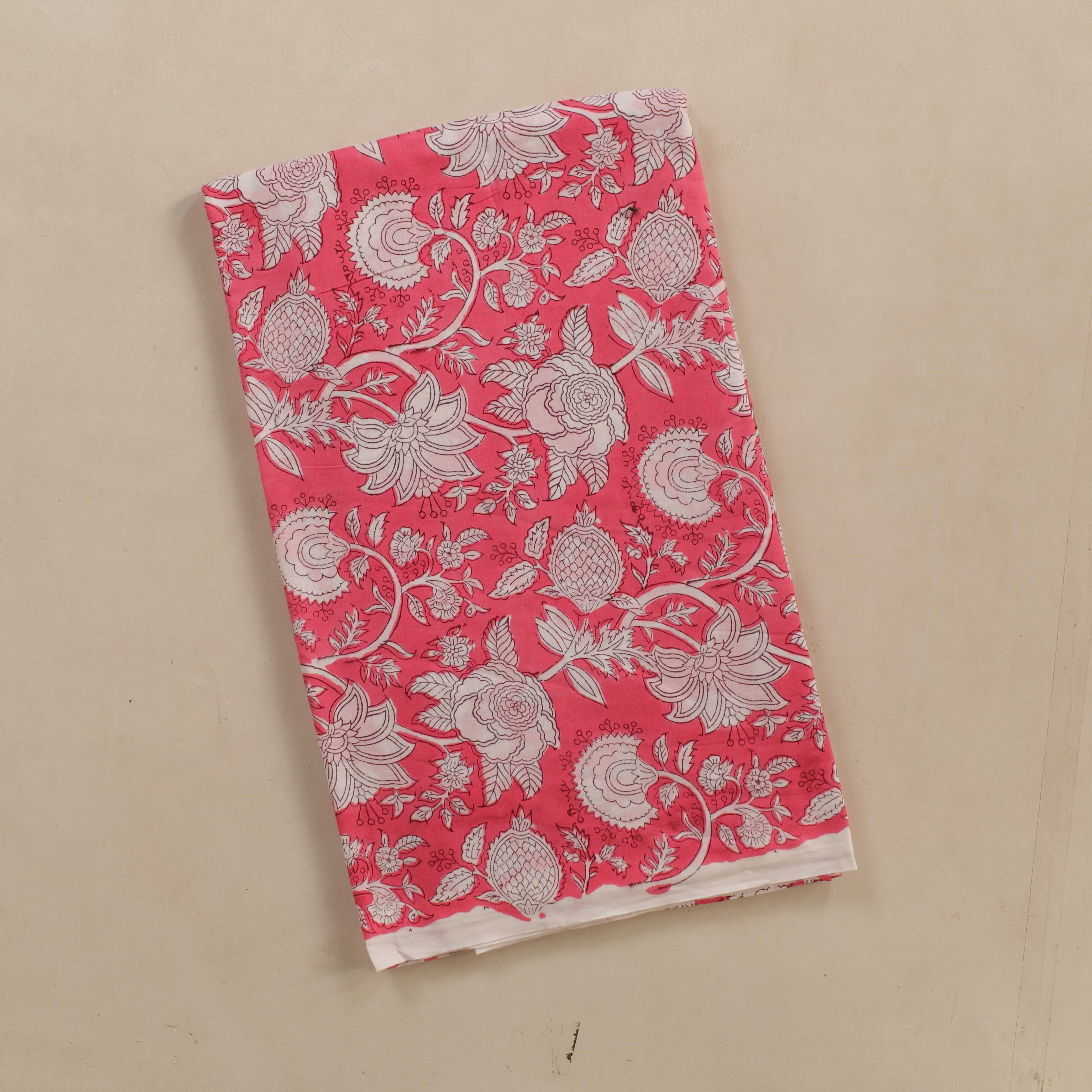 (1 Yard) Rose Petal Floral Hand Block Printed Cotton Fabric - Artisan Crafted