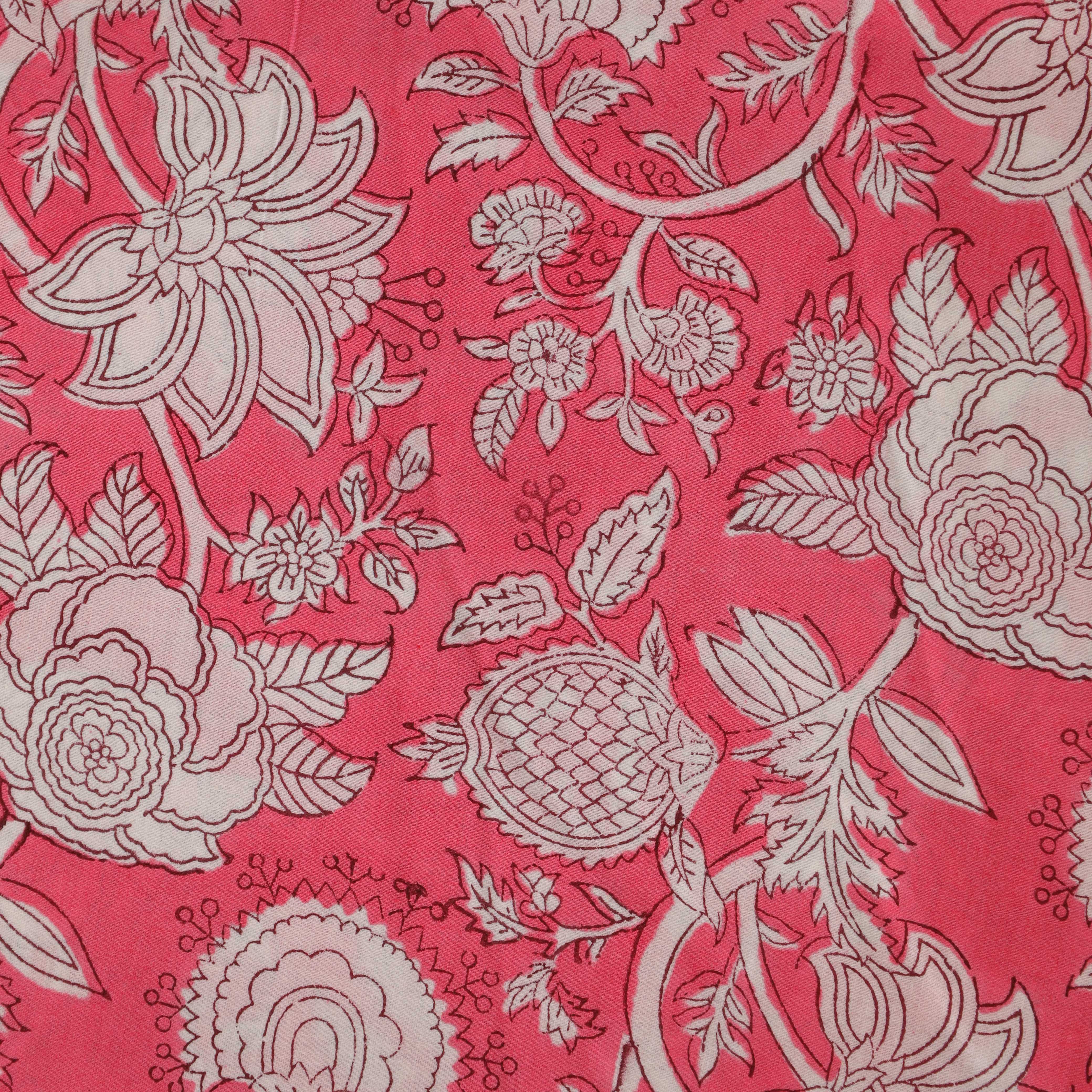 (1 Yard) Rose Petal Floral Hand Block Printed Cotton Fabric - Artisan Crafted