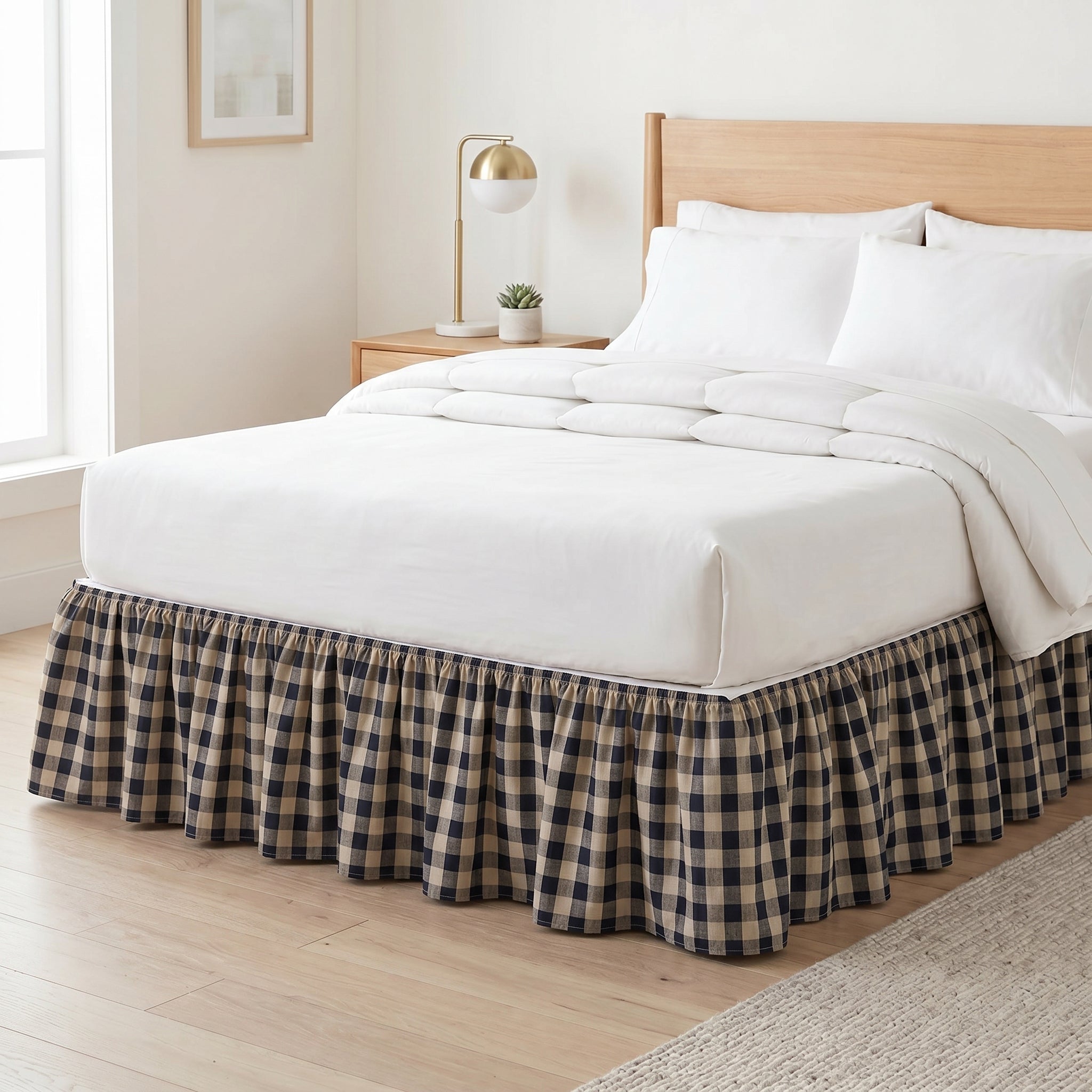 Country Buffalo Check Ruffled Bed Skirt – Premium Gathered Plaid Bed Valance