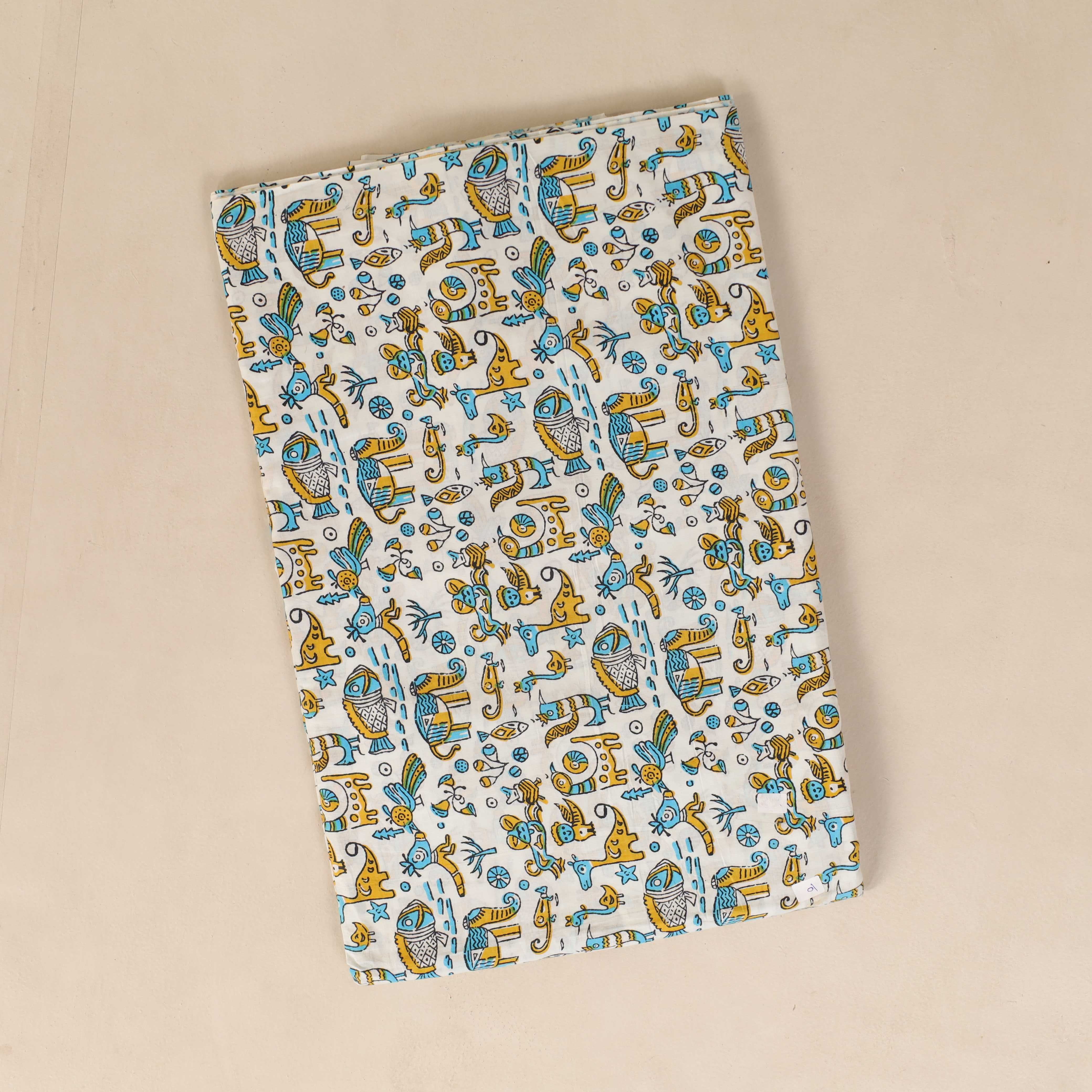 (1 Yard) Whimsical Menagerie Hand Block Printed Cotton Fabric - Artisan Crafted