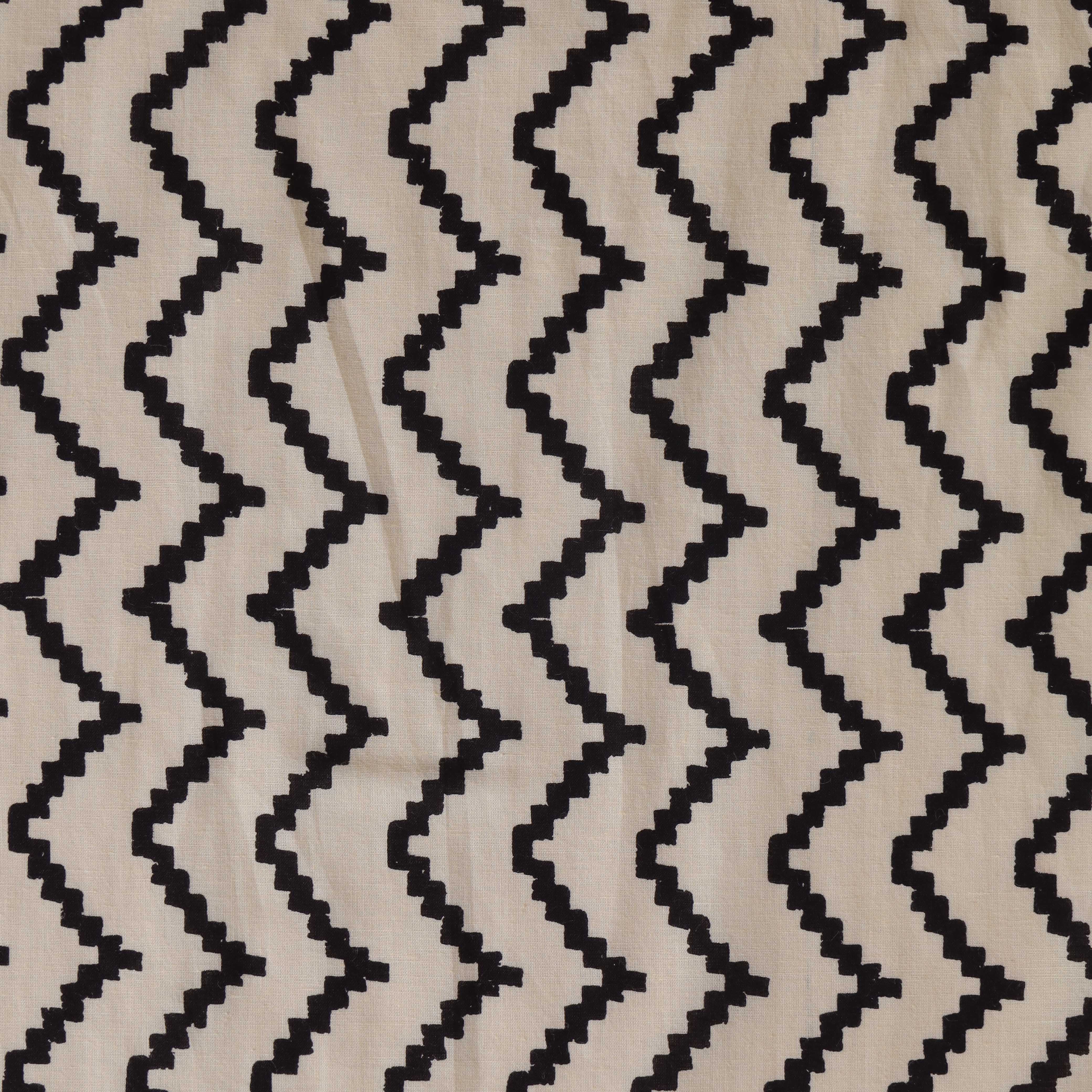 Premium Midnight Zig-Zag Screen Printed Cotton Fabric by the Yard