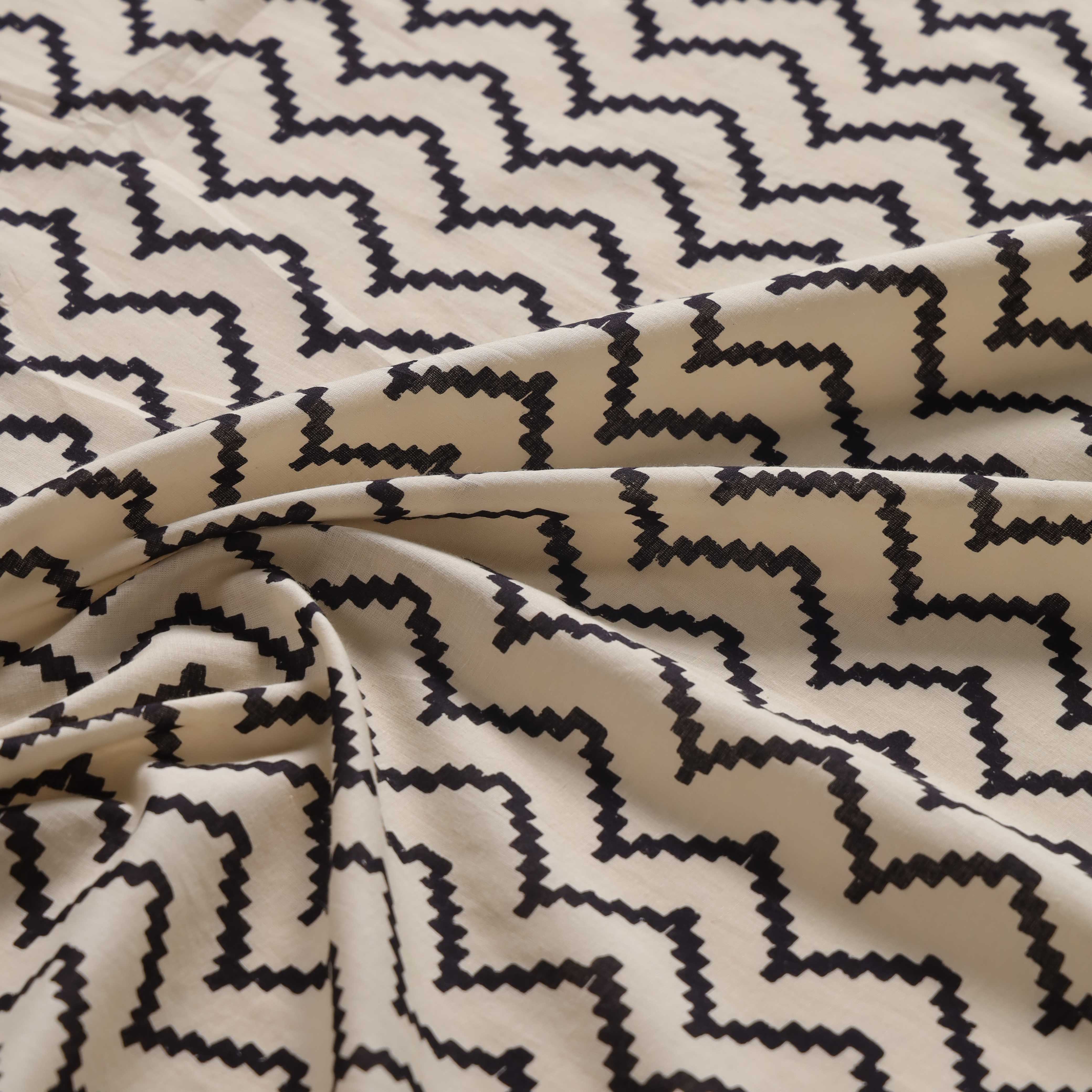 Premium Midnight Zig-Zag Screen Printed Cotton Fabric by the Yard