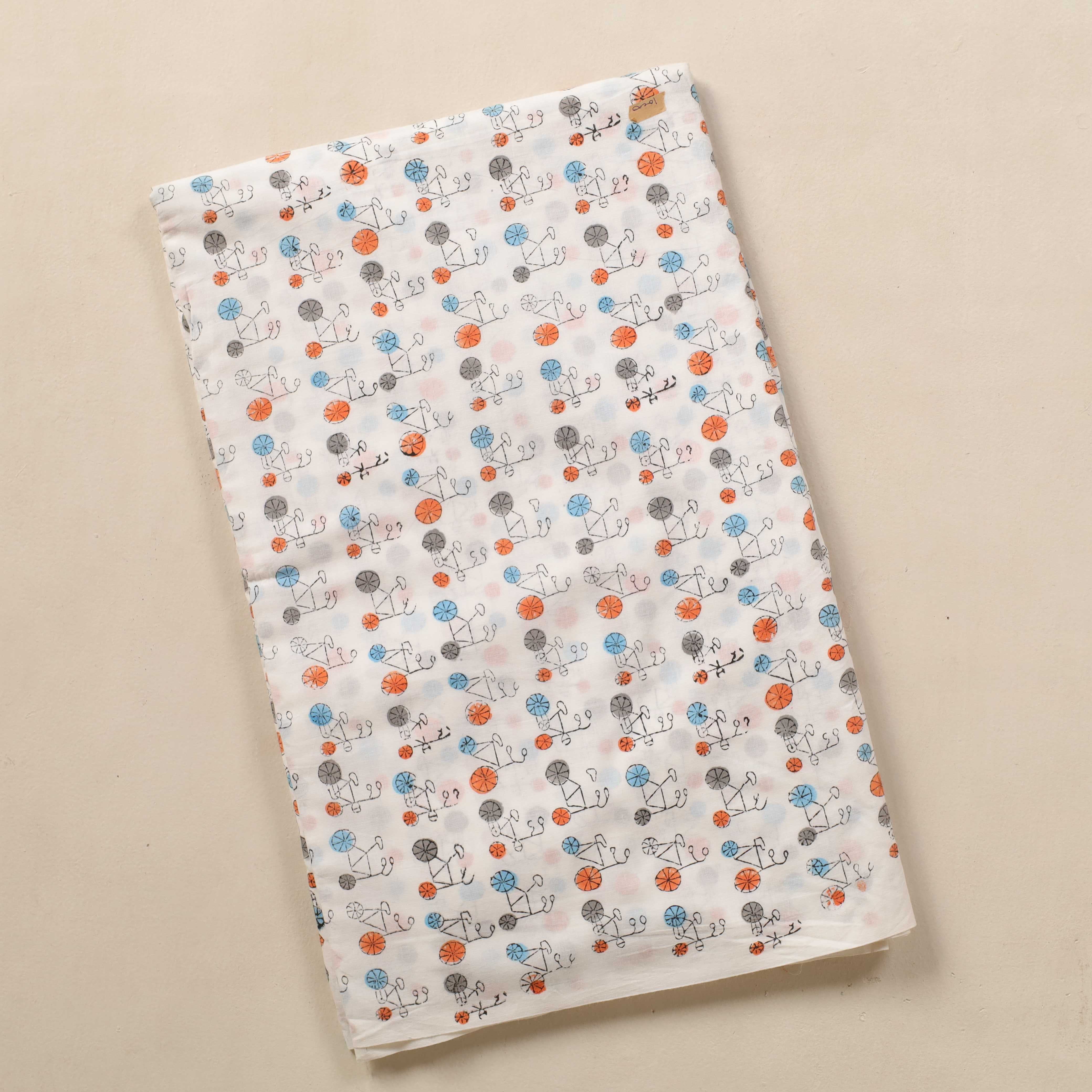 (1 Yard) Azure Vine Artisan Hand Block Printed Cotton Fabric