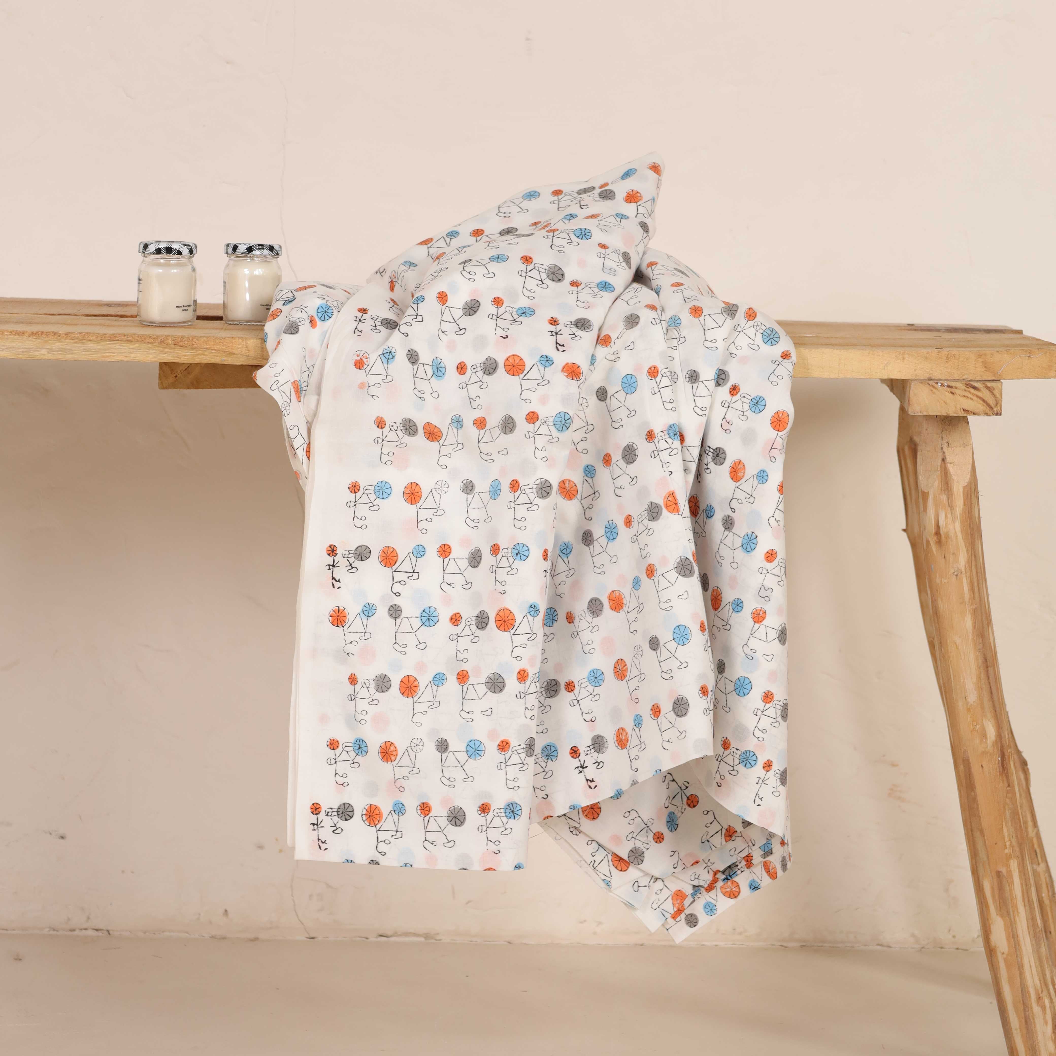 (1 Yard) Azure Vine Artisan Hand Block Printed Cotton Fabric