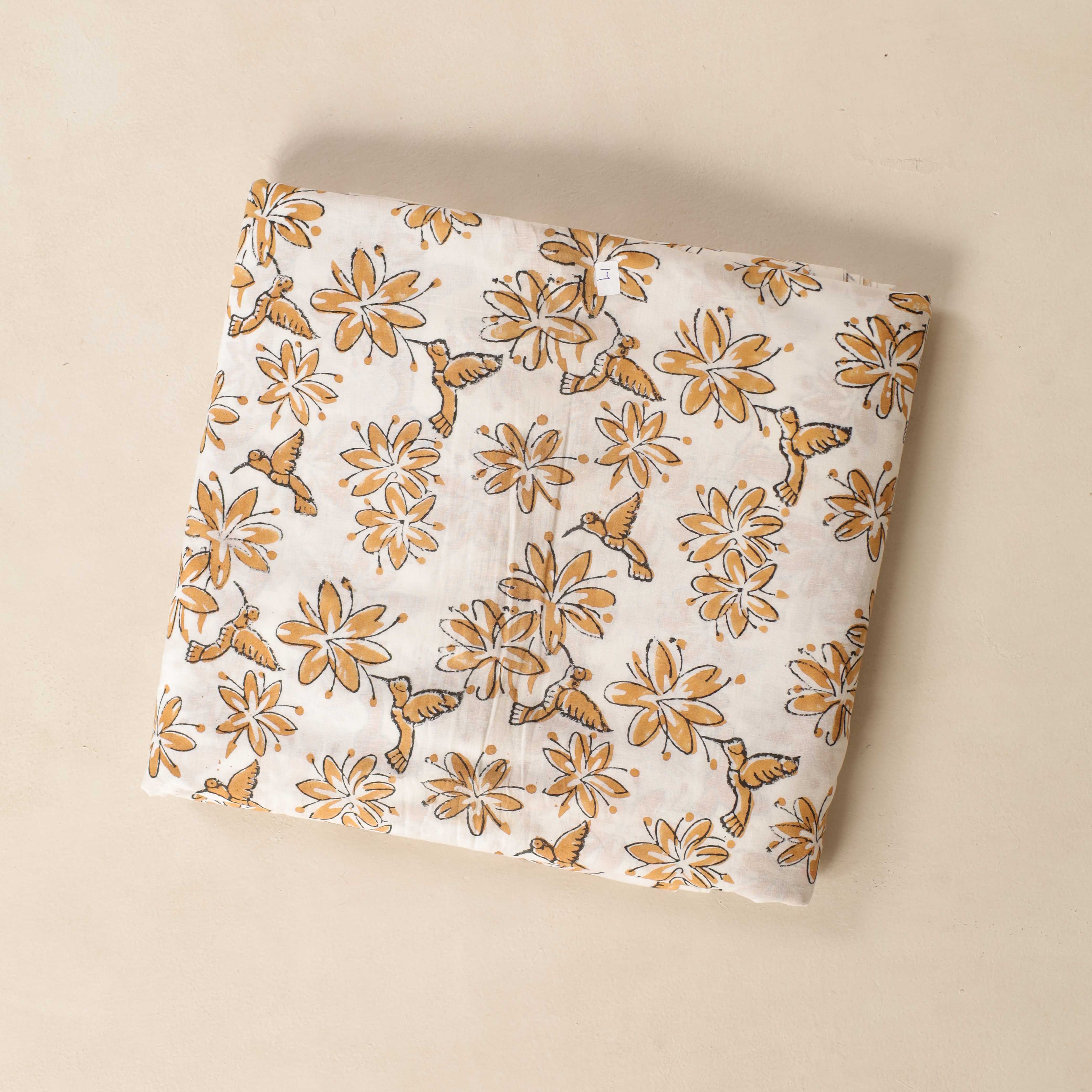 (1 Yard) Azure Vine Hand Block Printed Cotton Fabric - Artisan Crafted