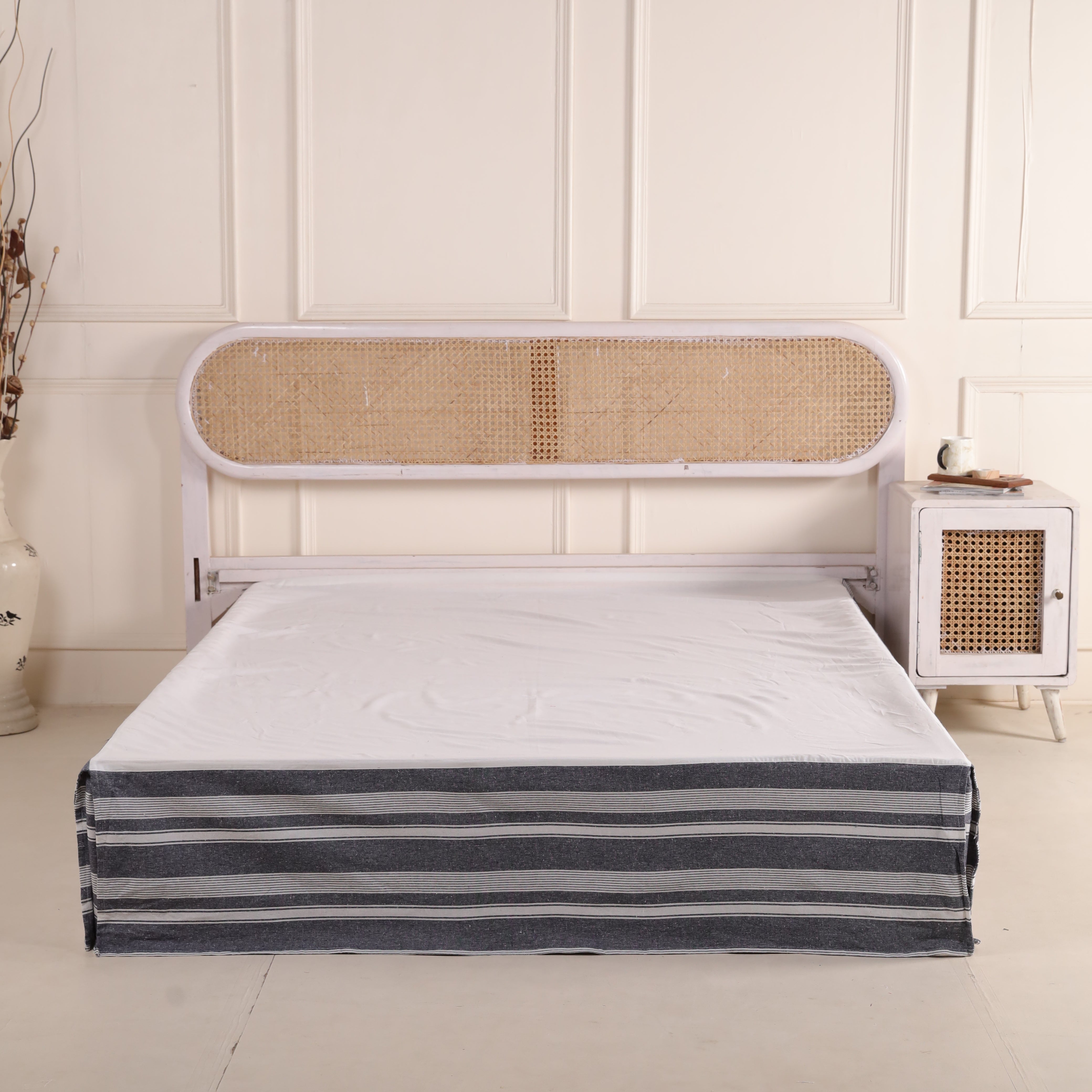 Coastal Indigo Micro-Striped Ruffled Bed Skirt – Continuous Gathered Premium Bed Valance