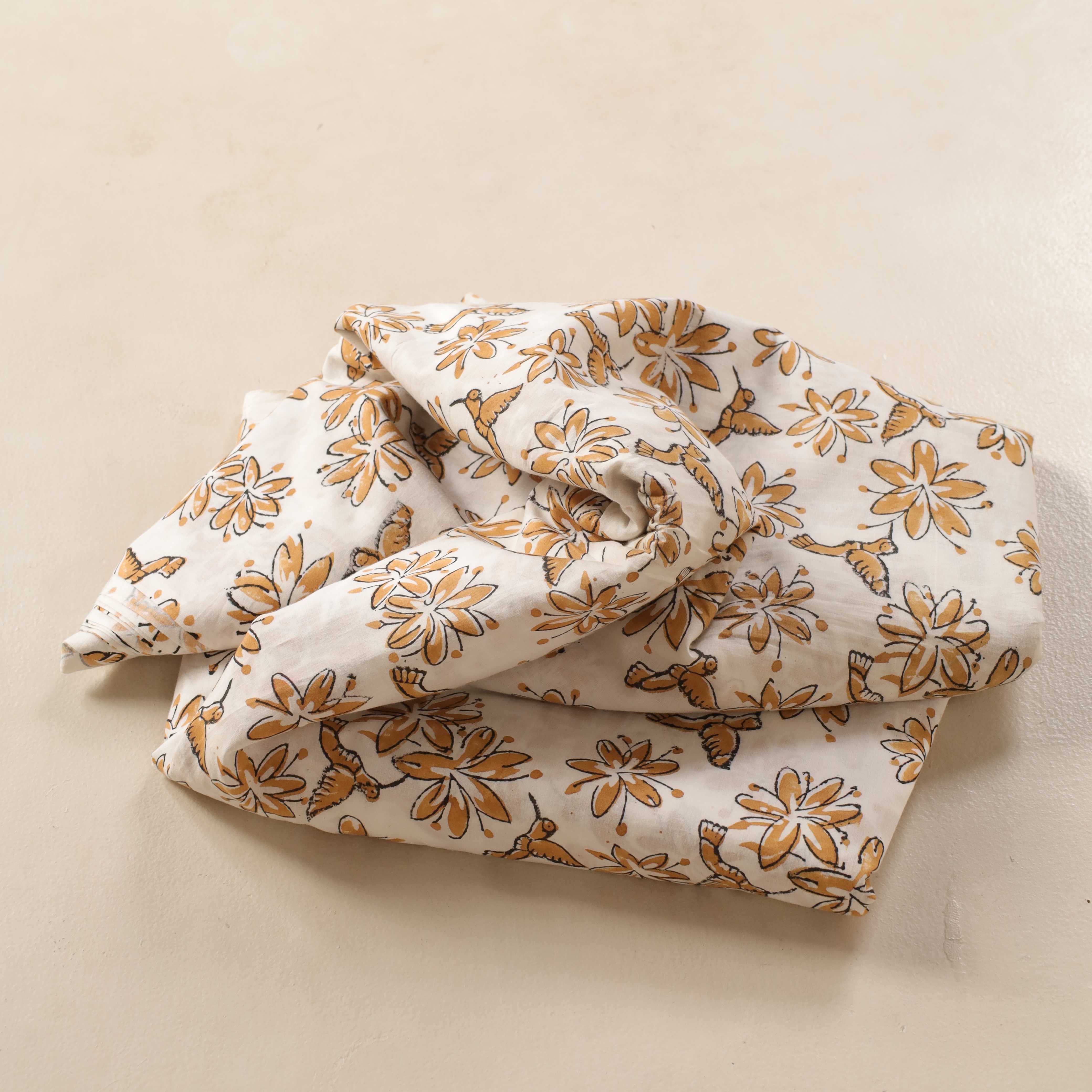 (1 Yard) Azure Vine Hand Block Printed Cotton Fabric - Artisan Crafted