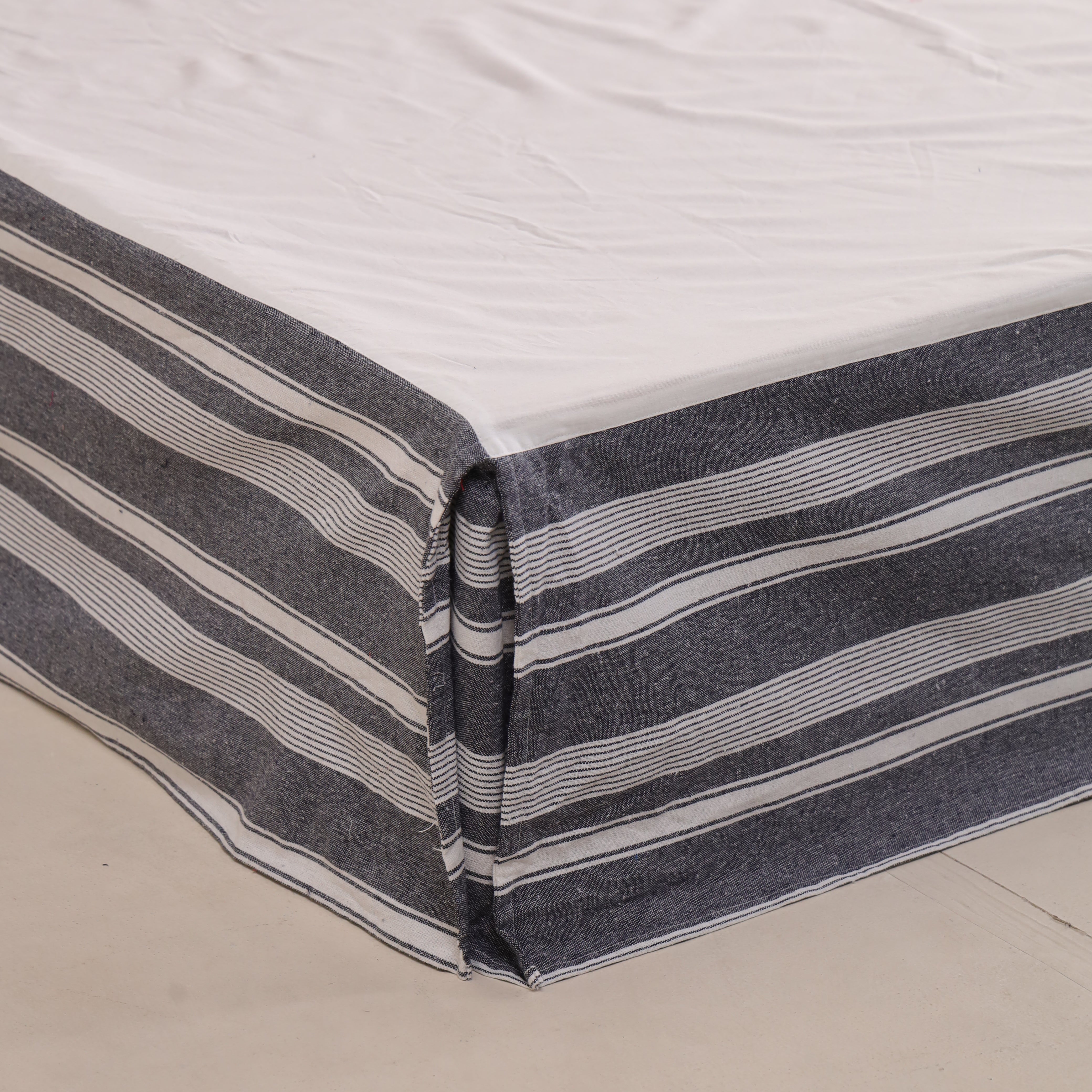 Coastal Indigo Micro-Striped Ruffled Bed Skirt – Continuous Gathered Premium Bed Valance