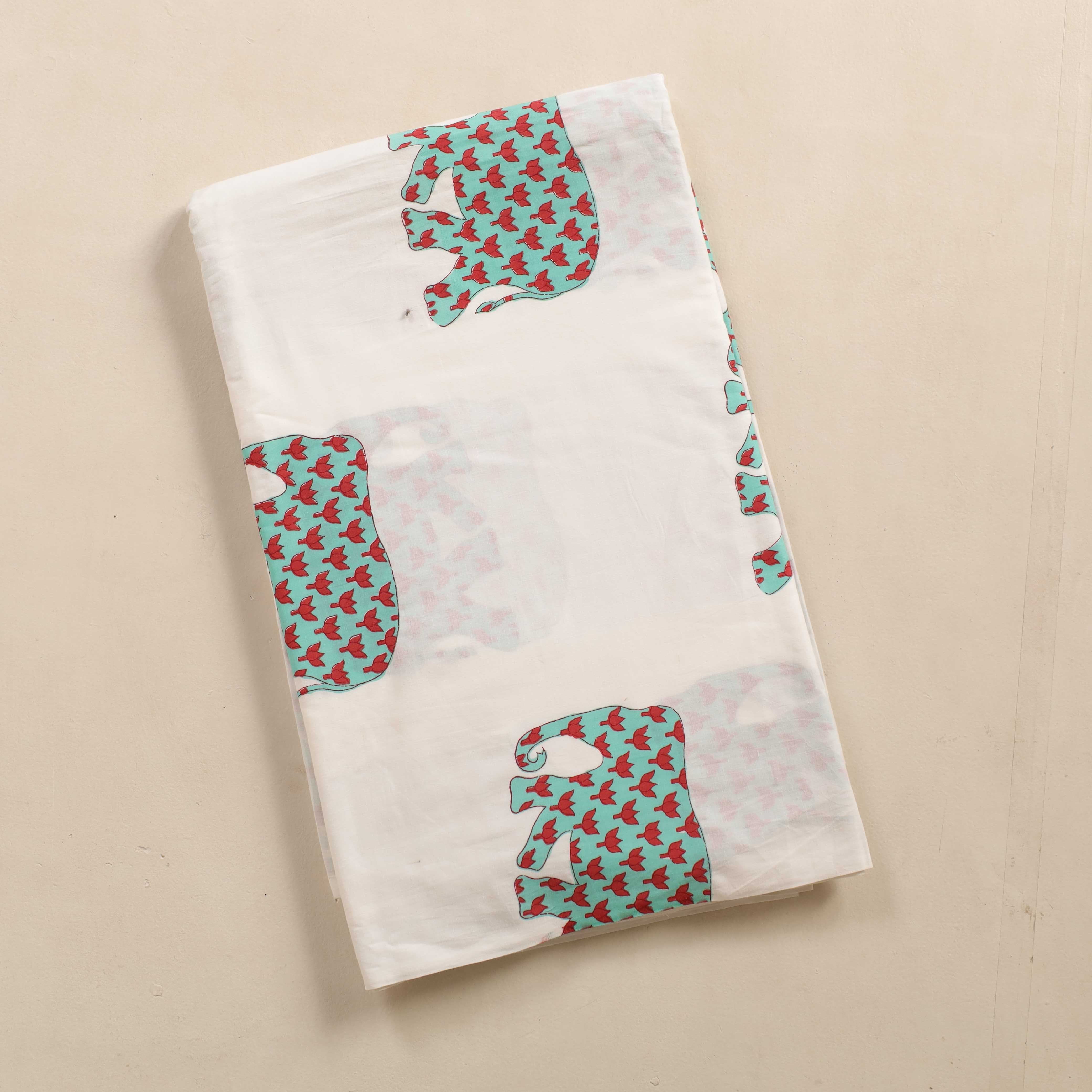 (1 Yard) Premium Hand Block Printed Cotton Fabric | Artisan White & Earthy Brown