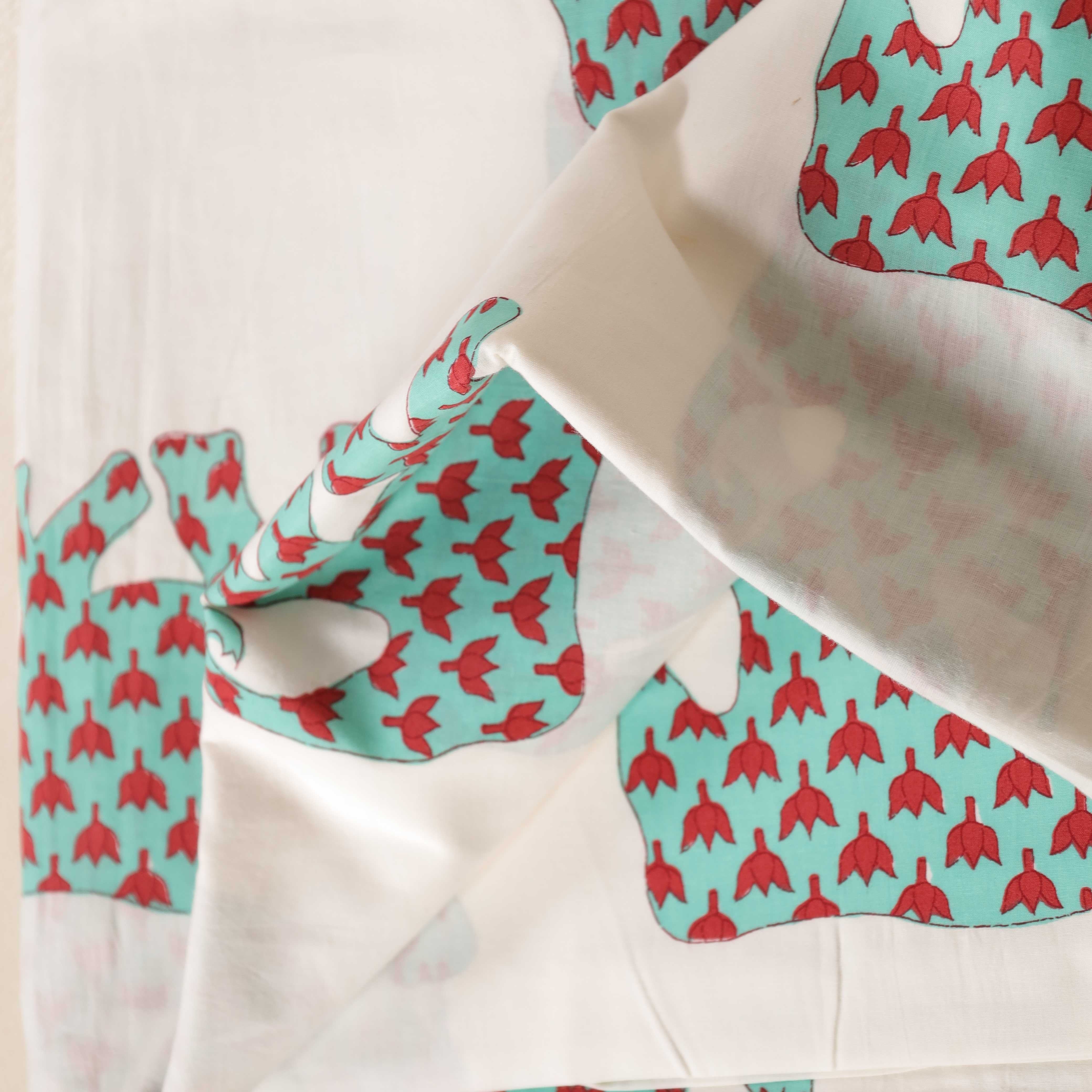 (1 Yard) Premium Hand Block Printed Cotton Fabric | Artisan White & Earthy Brown