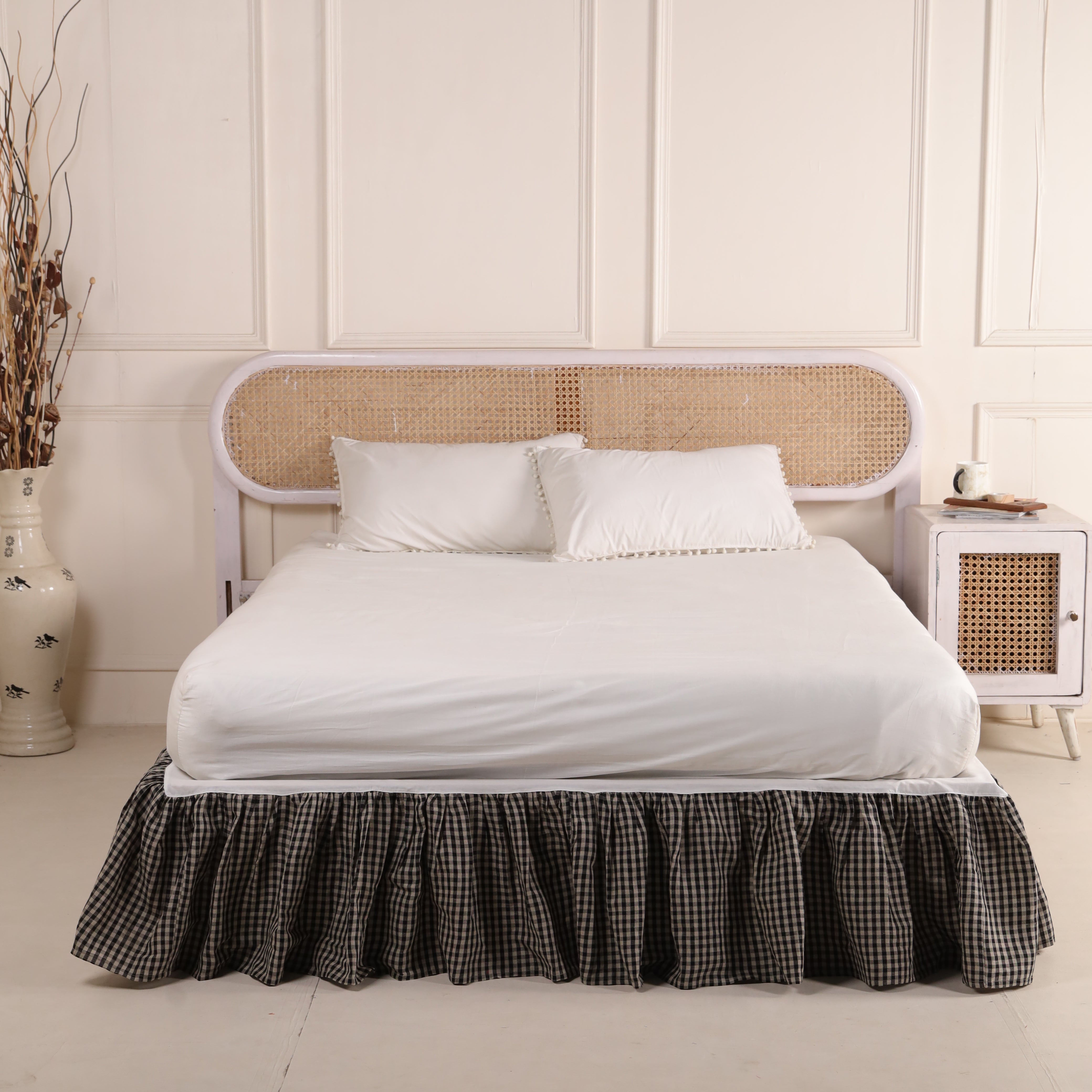 Heritage Charcoal Check Tailored Bed Skirt – Premium Pleated Bed Valance