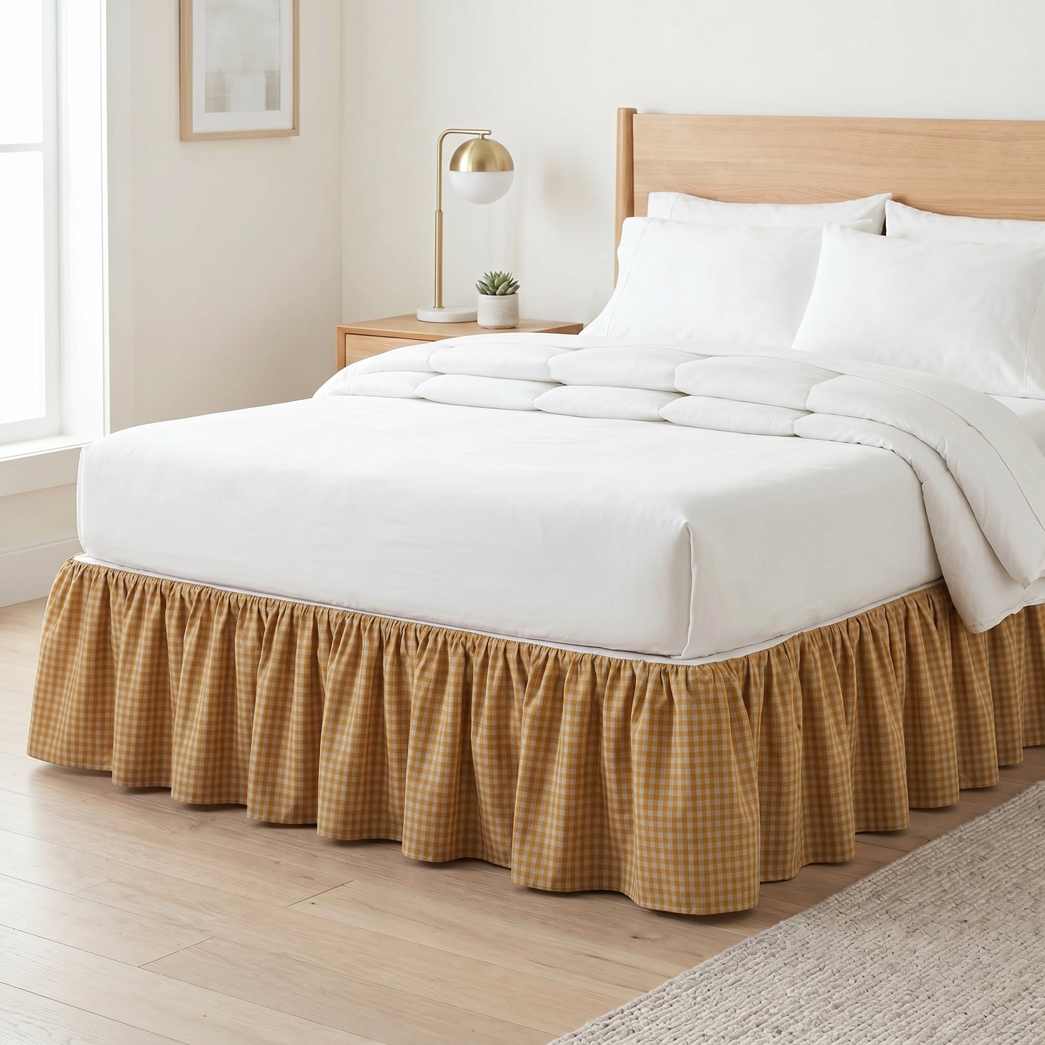 Country Farmhouse Black Gingham Ruffled Bed Skirt – Classic Checkered Gathered Bed Valance