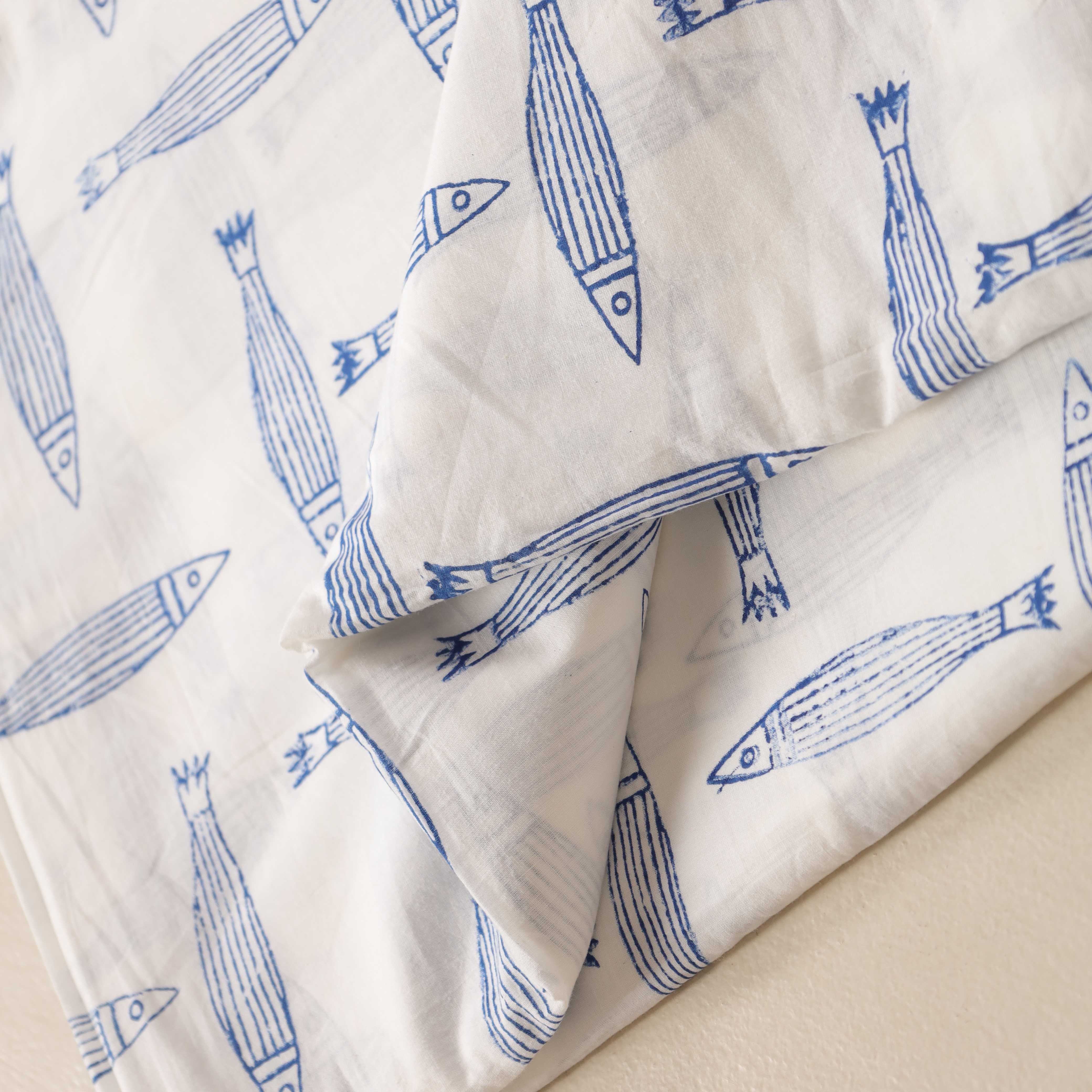 (1 Yard) Artisan Hand Block Printed Cotton Fabric - Ocean Life & Avian Collection