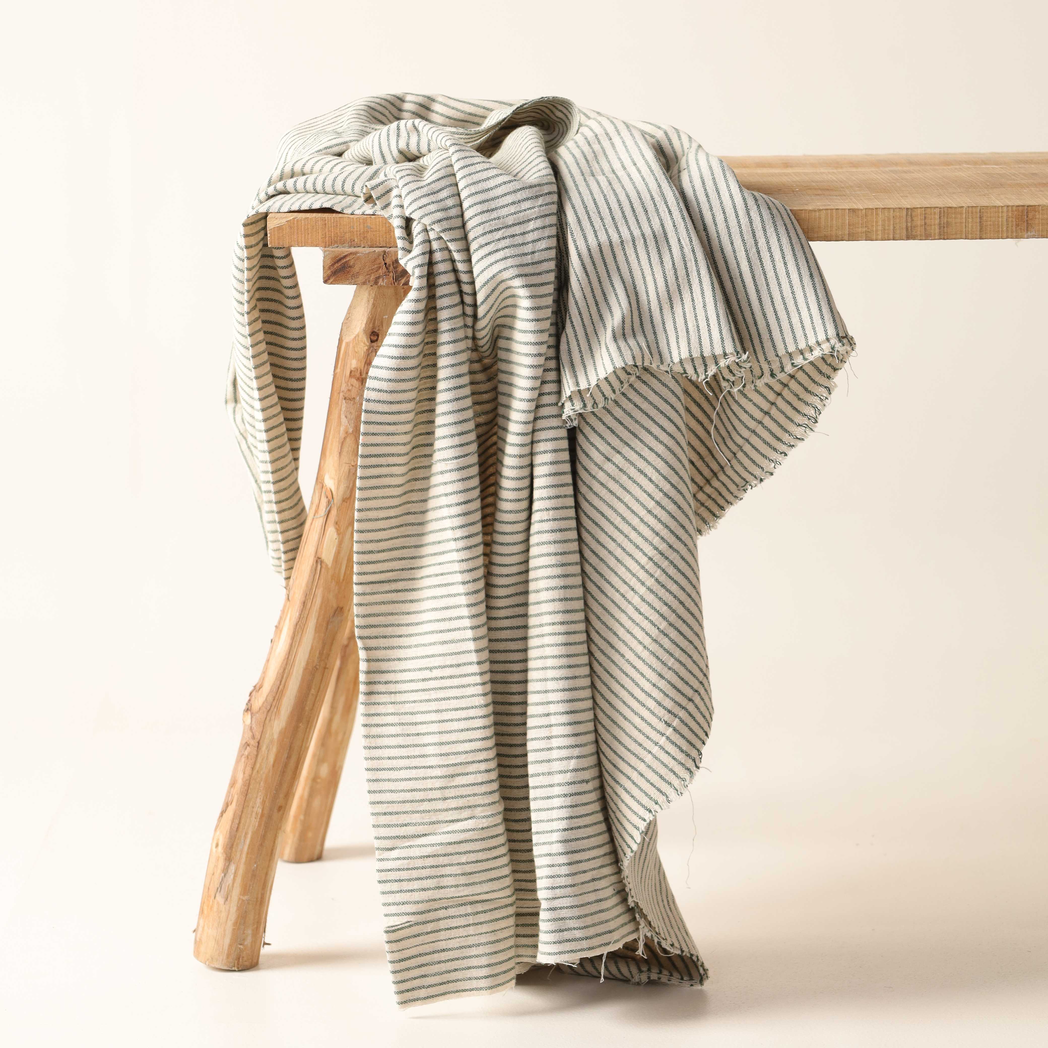 Green Striped Premium Cotton Woven Fabric By The Yard