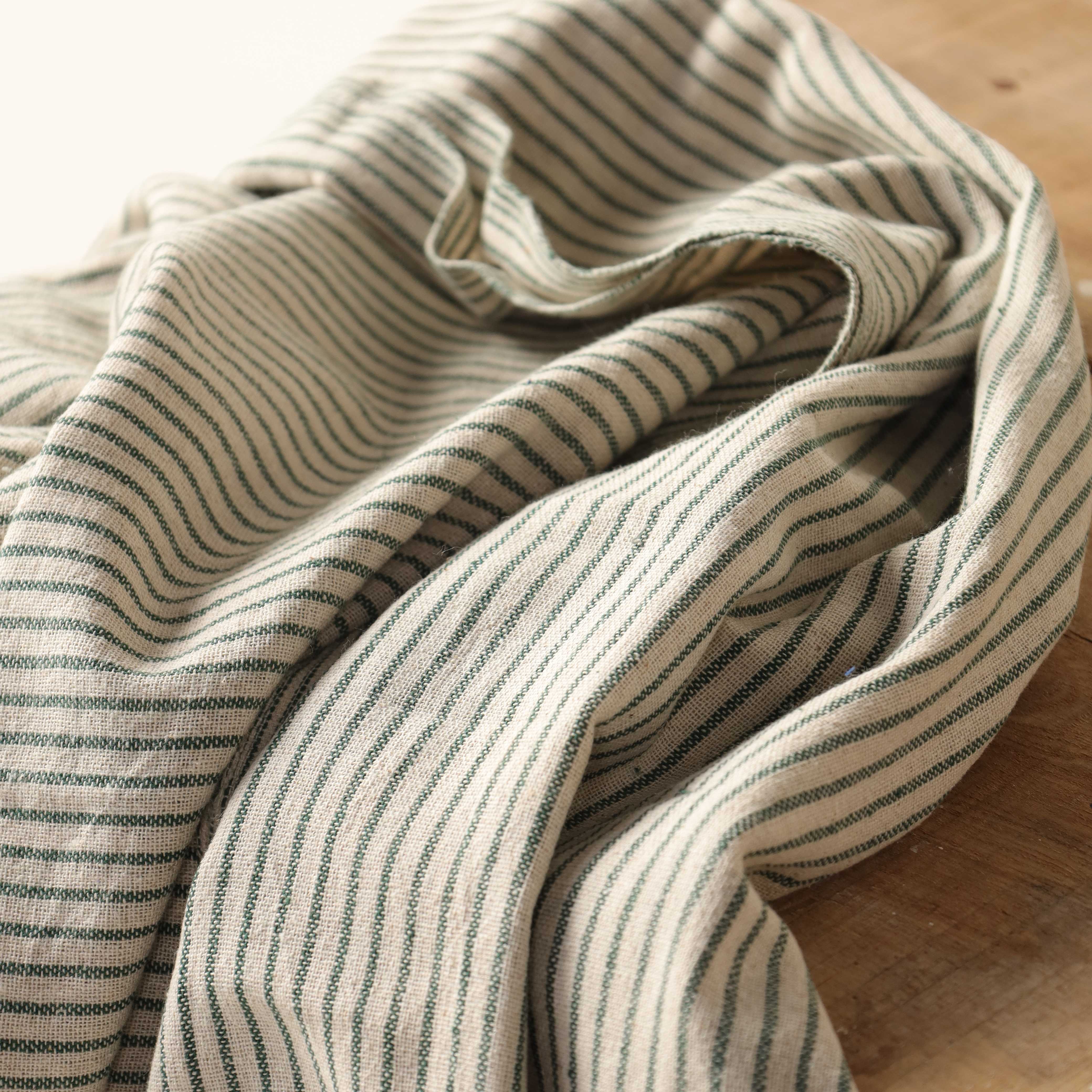 Green Striped Premium Cotton Woven Fabric By The Yard