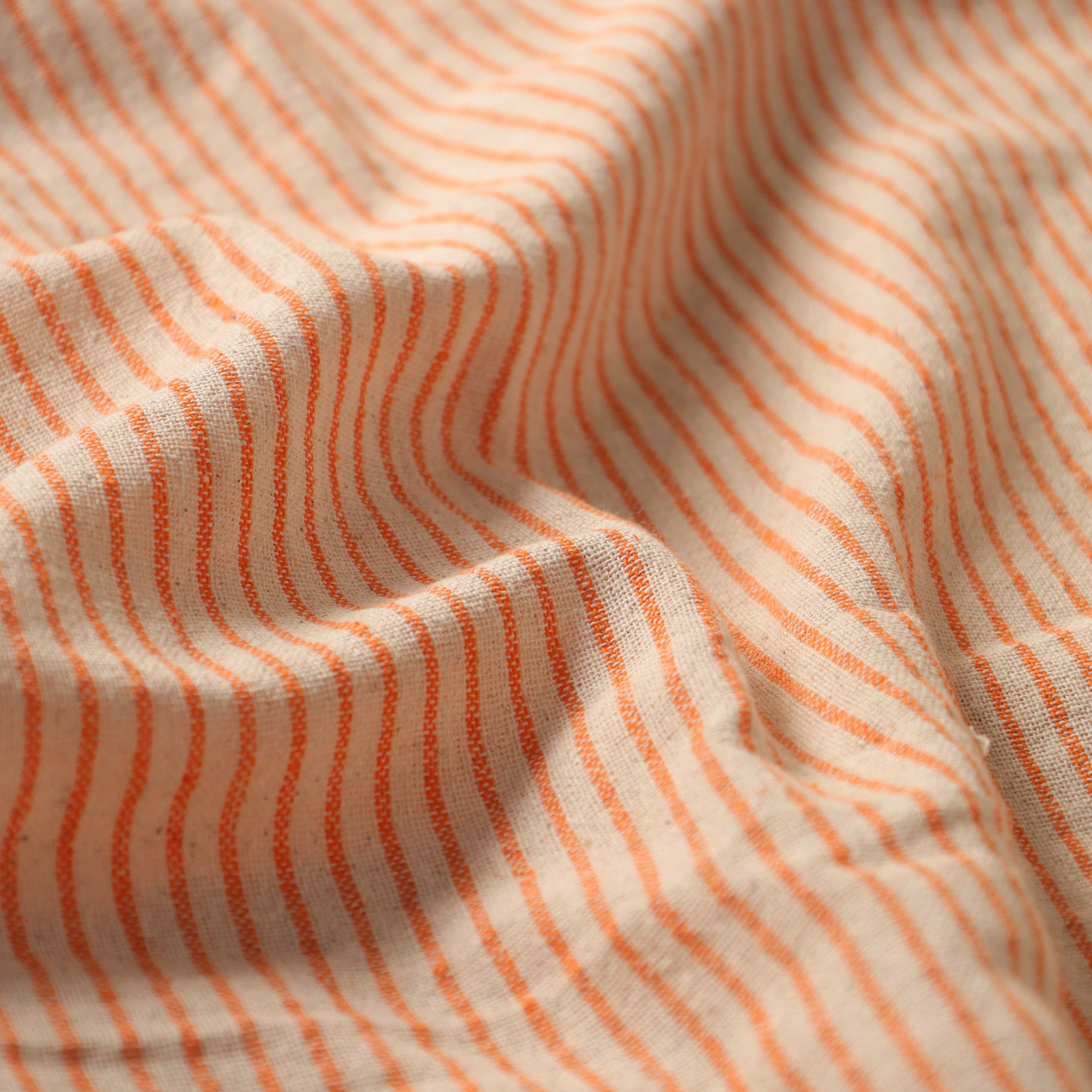 Orange Striped Premium Cotton Woven Fabric By The Yard