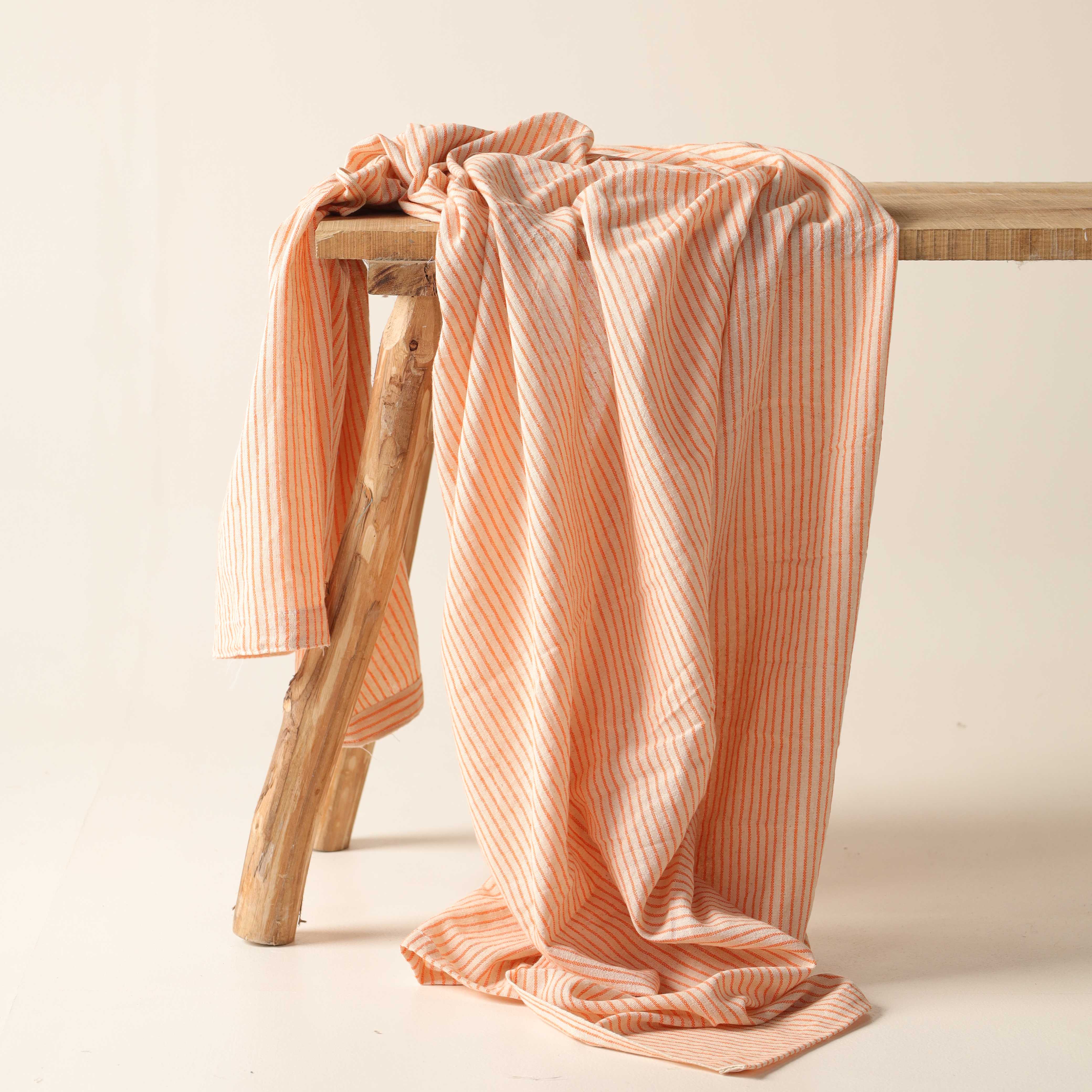 Orange Striped Premium Cotton Woven Fabric By The Yard