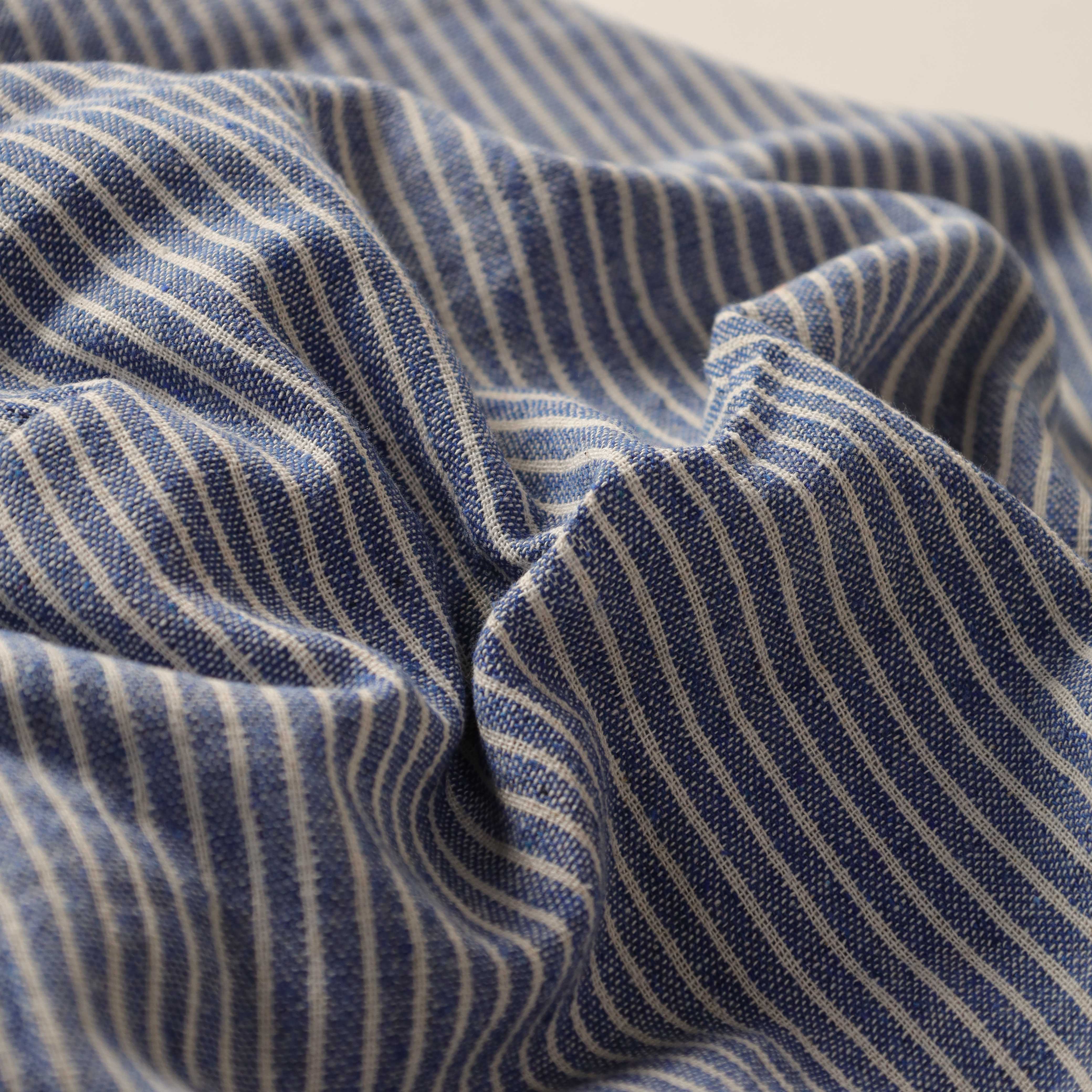 Indigo Blue Striped Premium Cotton Woven Fabric By The Yard