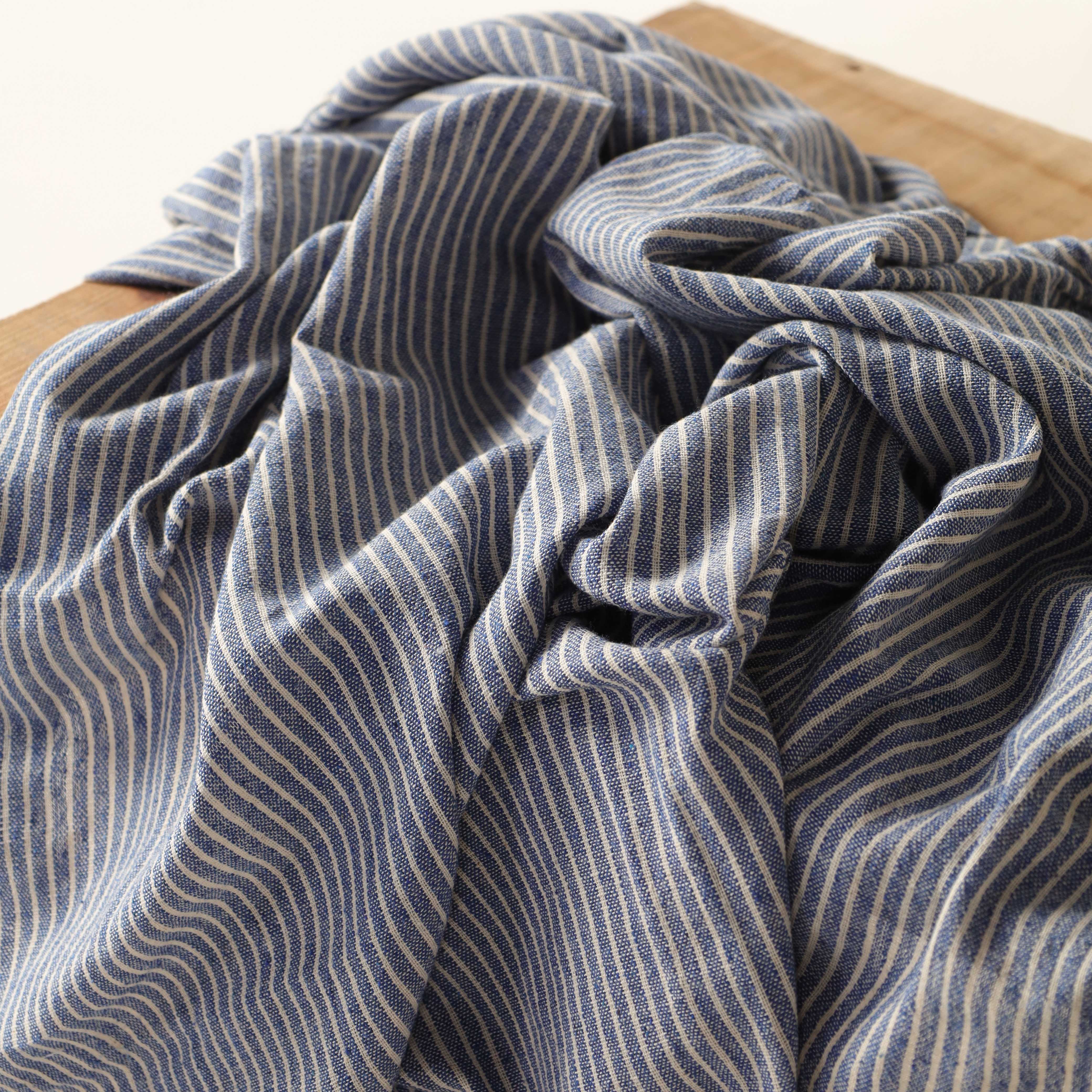 Indigo Blue Striped Premium Cotton Woven Fabric By The Yard