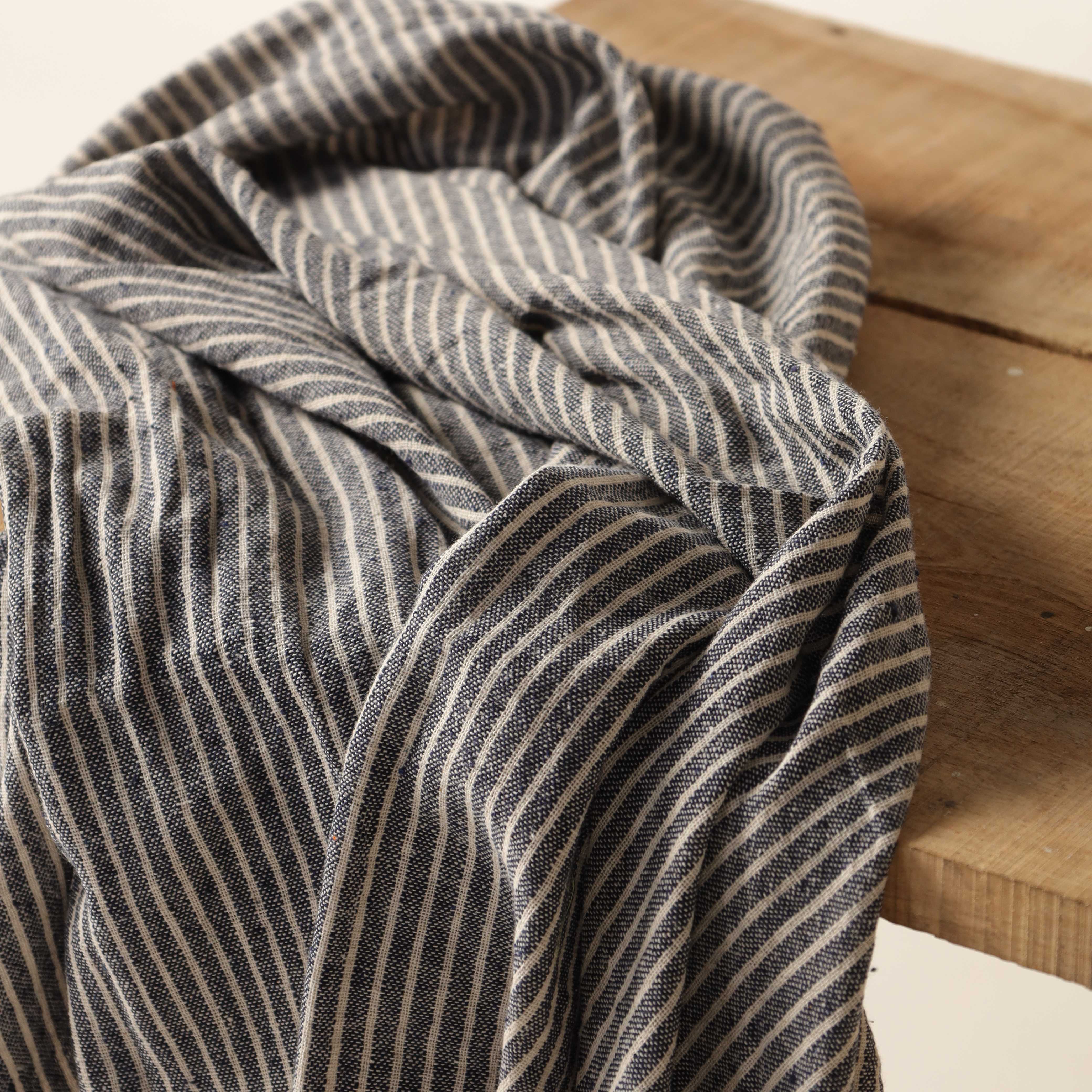 Navy Blue Striped Premium Cotton Woven Fabric By The Yard