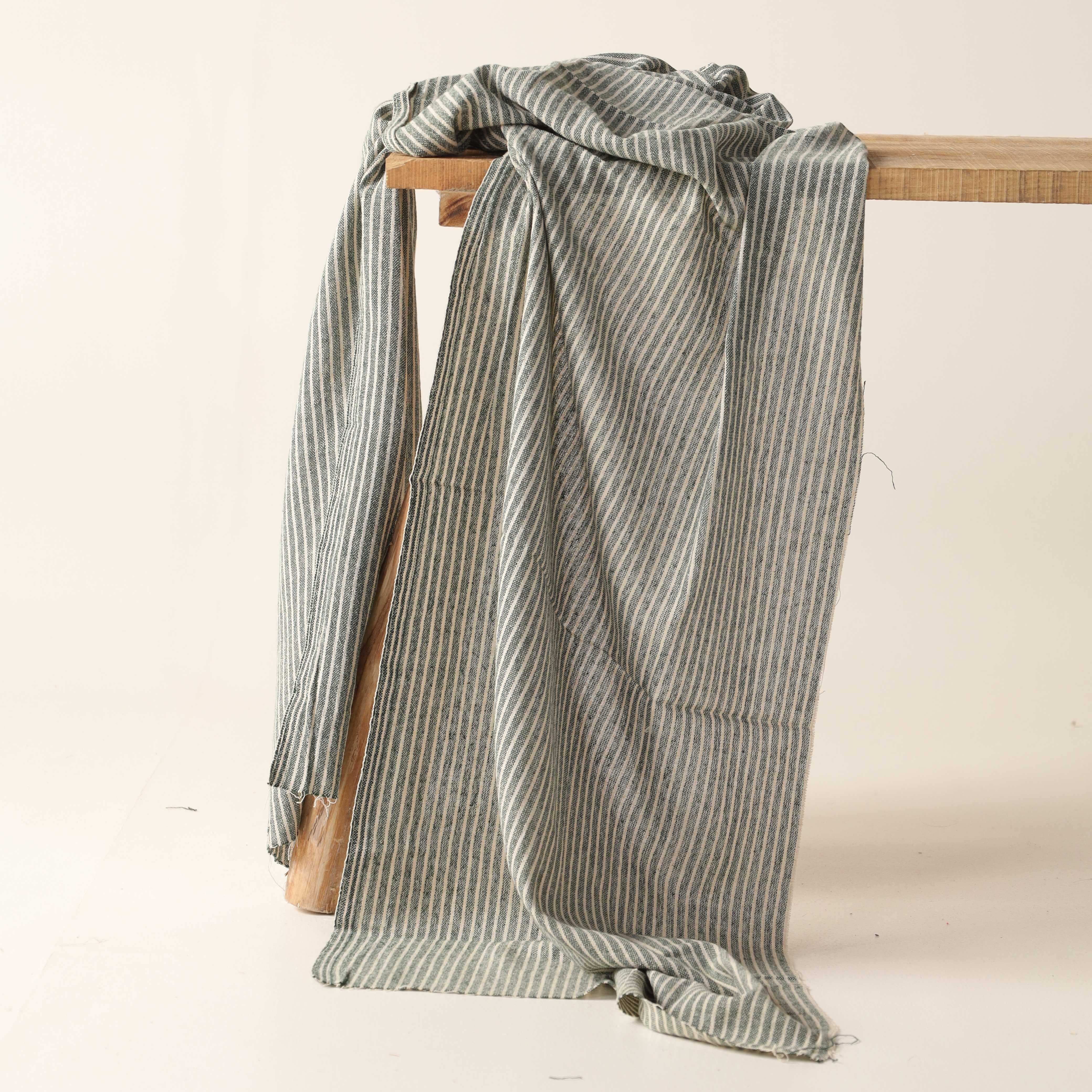 Forest Green Striped Premium Cotton Woven Fabric By The Yard