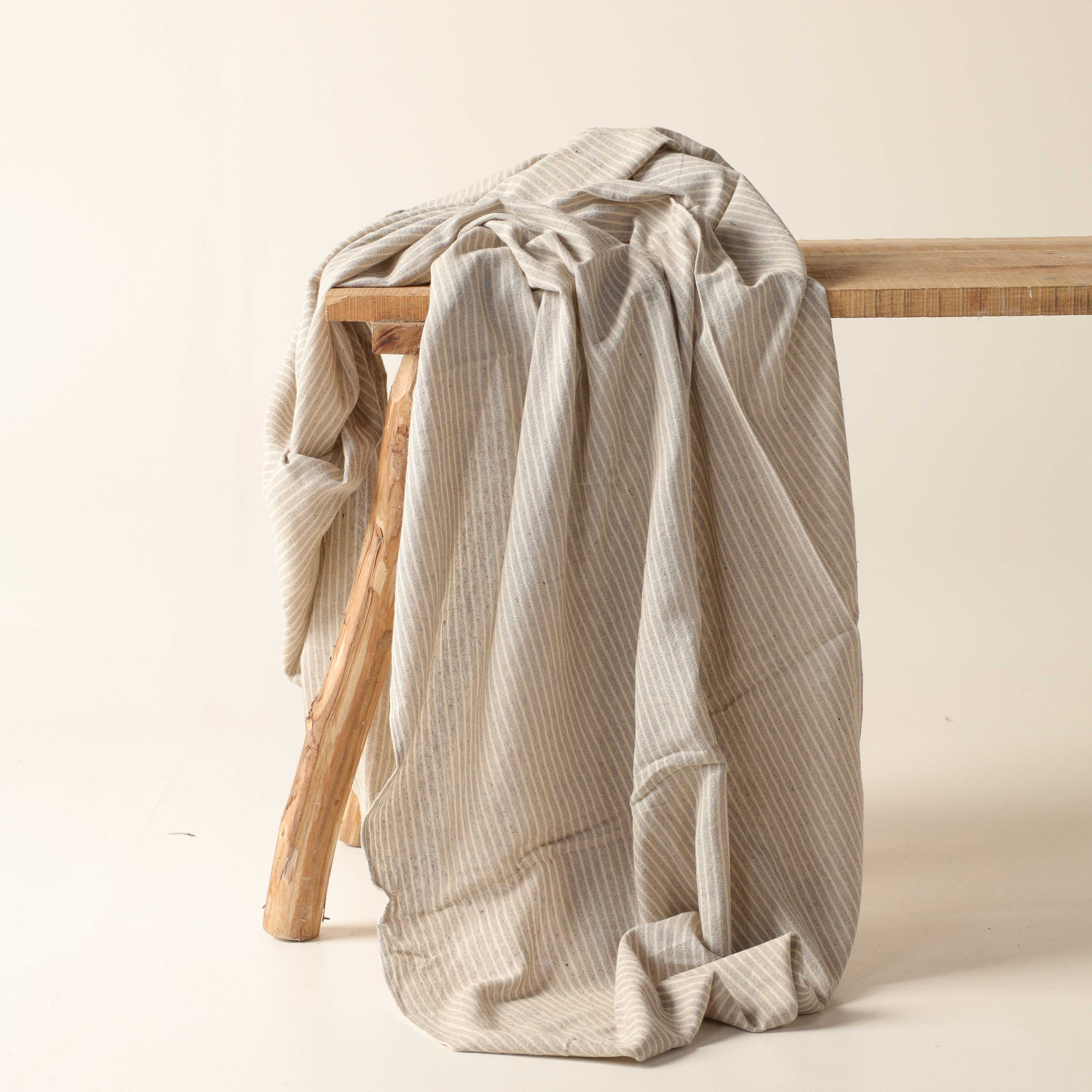 Muted Grey Striped Premium Cotton Woven Fabric By The Yard
