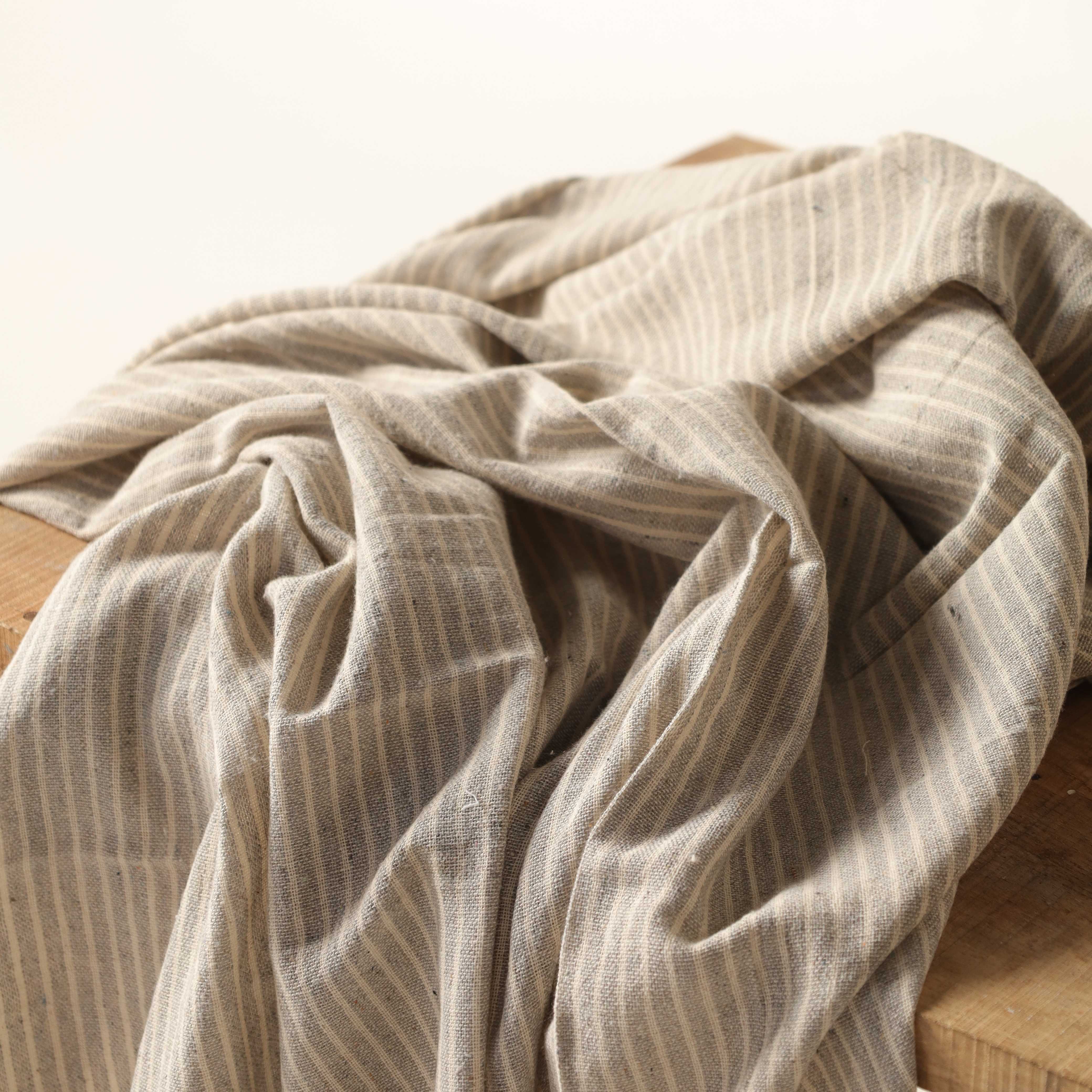 Muted Grey Striped Premium Cotton Woven Fabric By The Yard