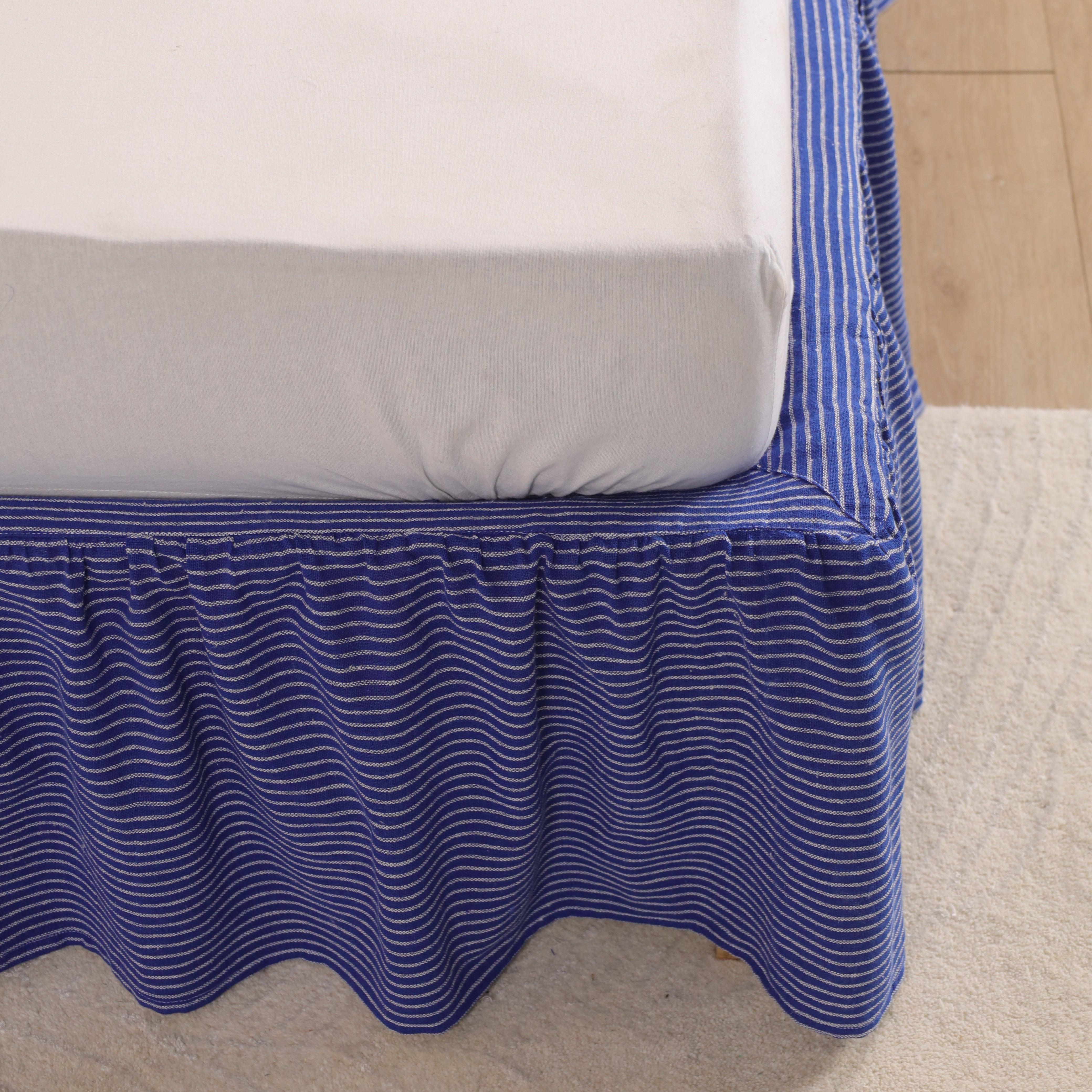 Boho Striped Ruffled Bed Skirt – Elastic Wrap-Around Gathered Bed Valance