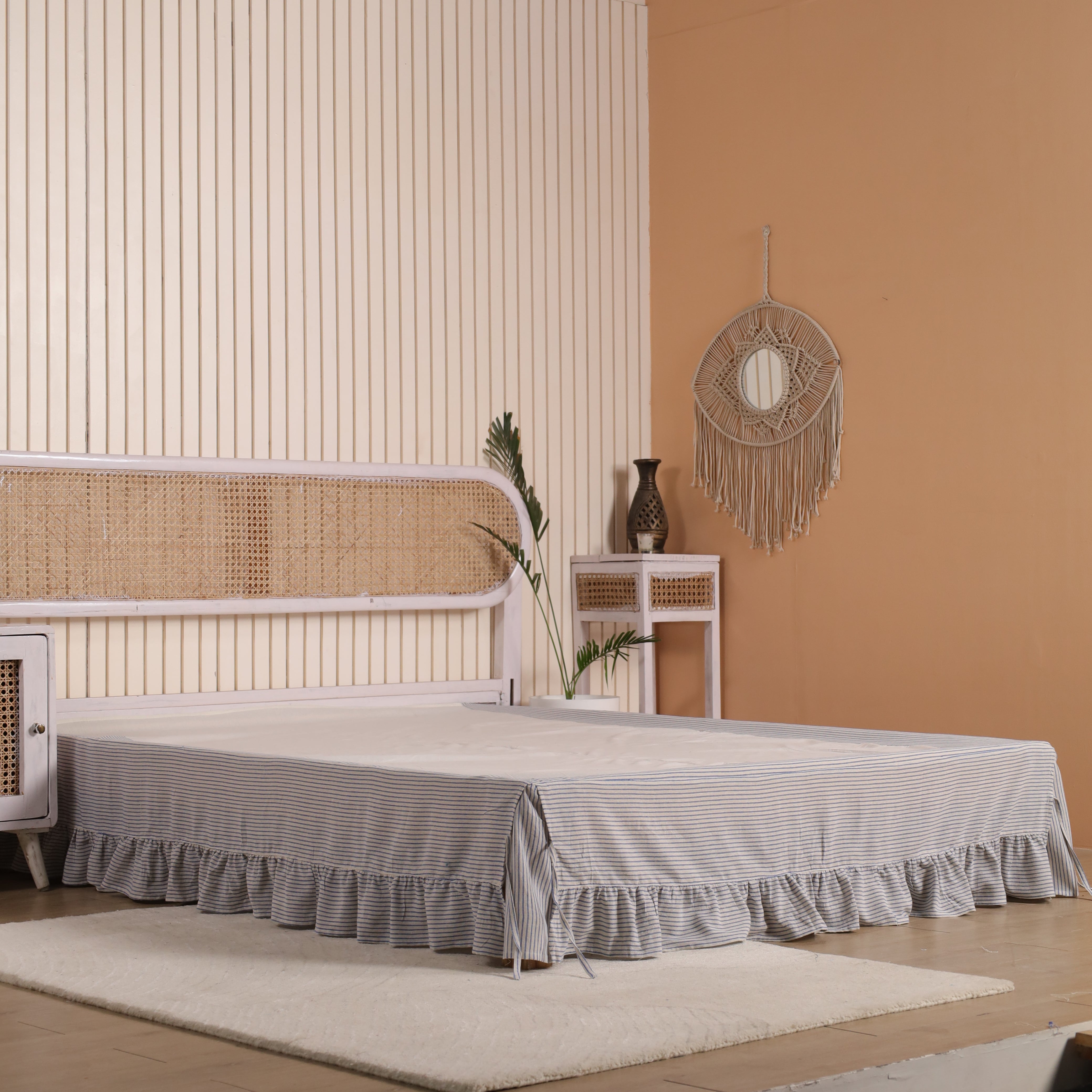 Farmhouse Striped Layered Bed Skirt – Tailored Pleat with Ruffled Base Bed Valance