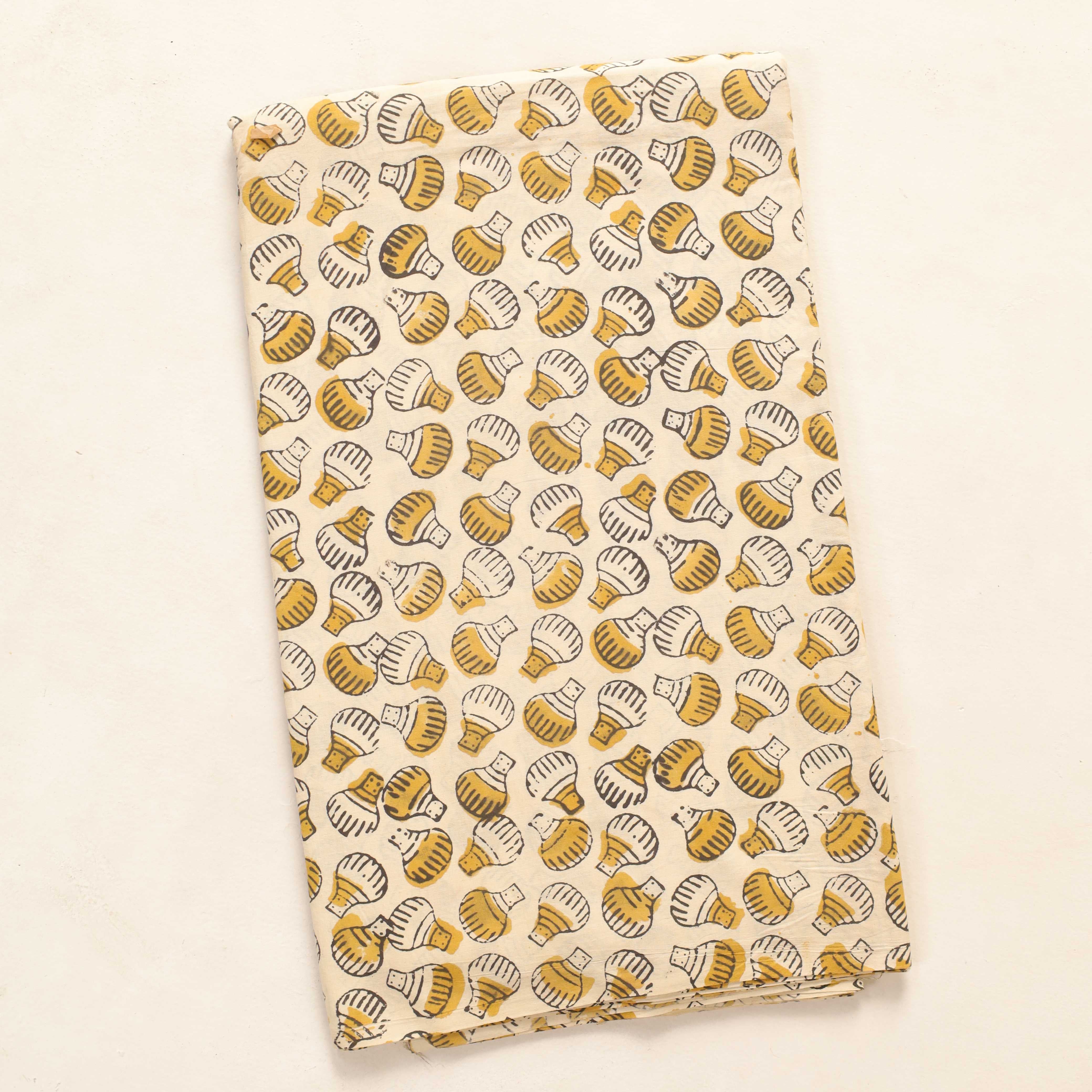 (1 Yard) Hand Block Printed Minimalist Cotton Fabric - Taupe & White
