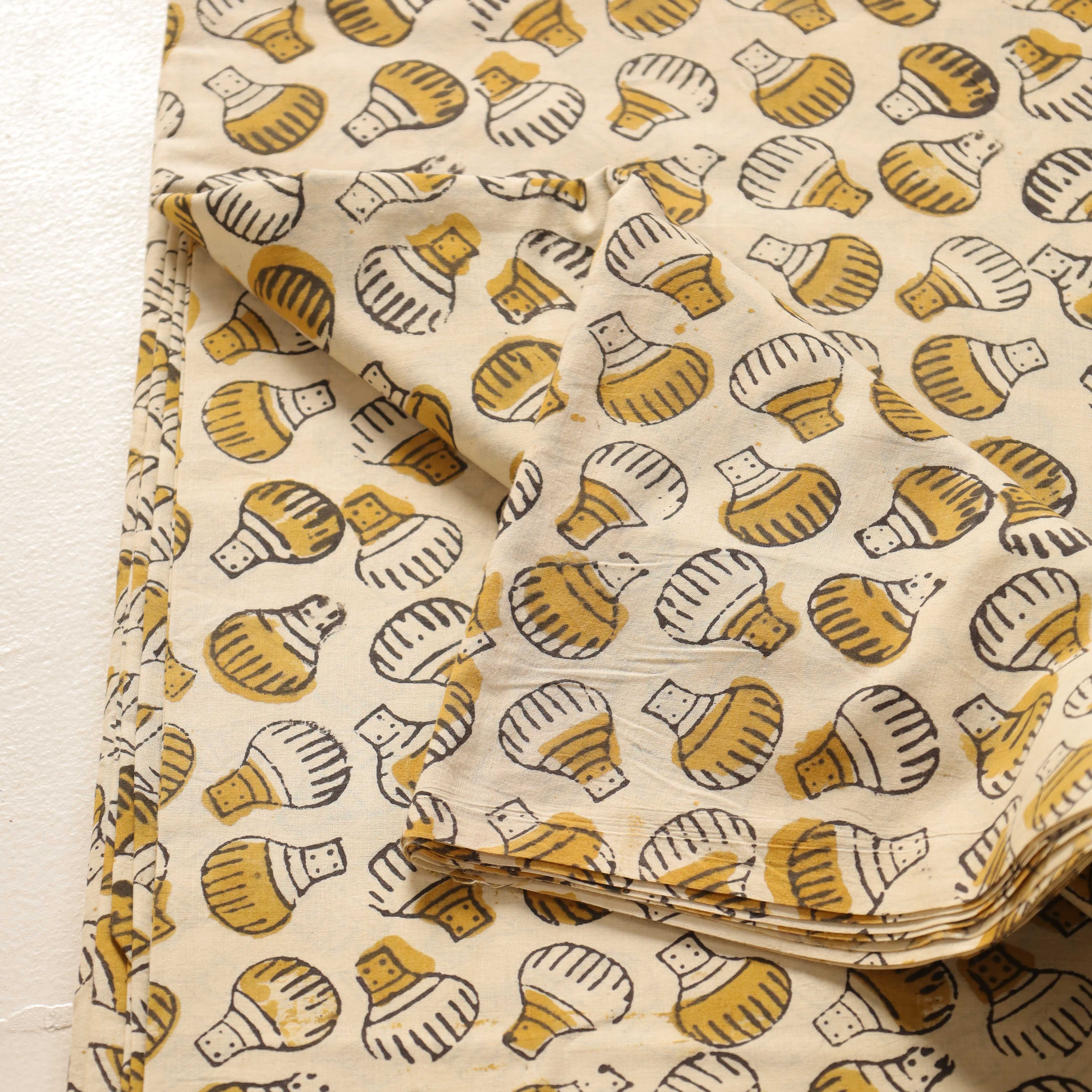 (1 Yard) Hand Block Printed Minimalist Cotton Fabric - Taupe & White