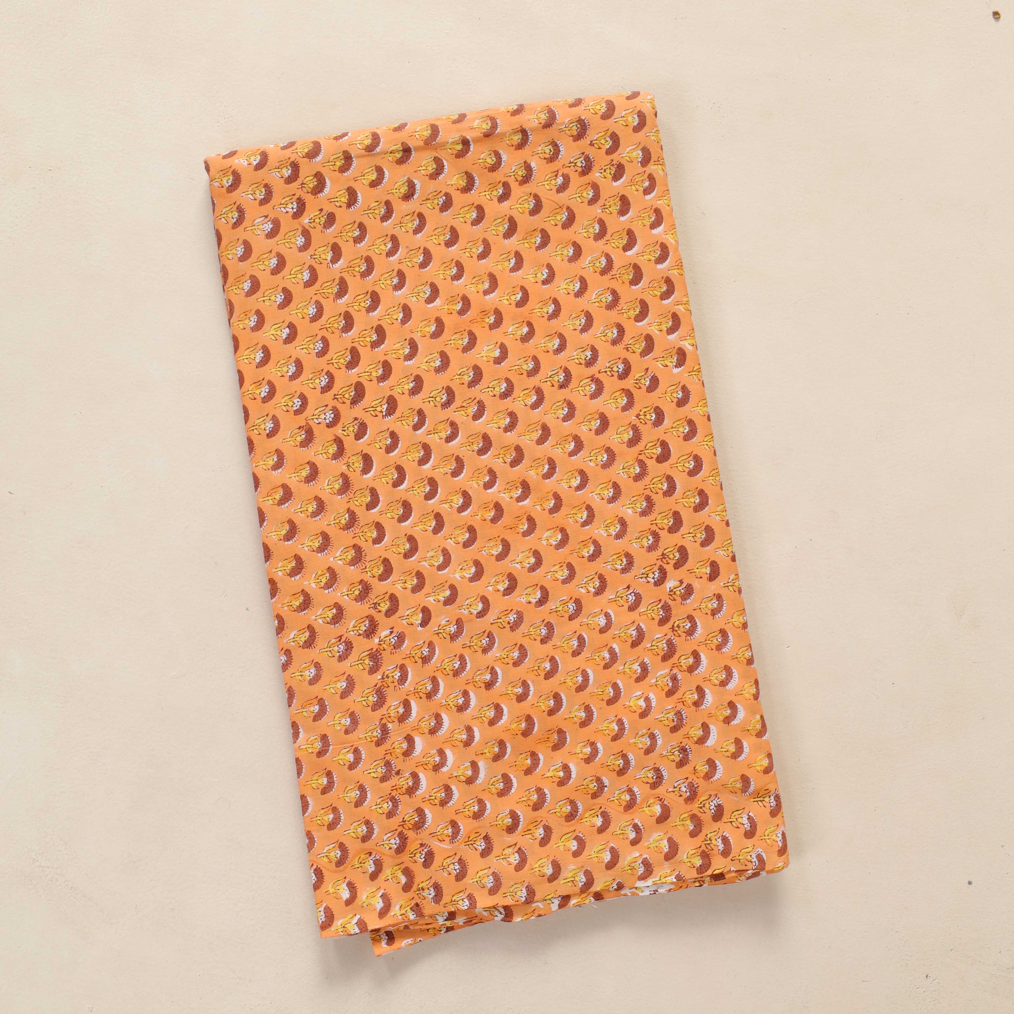 Artisan Hand Block Printed Cotton Fabric - Earthy Ochre Buti