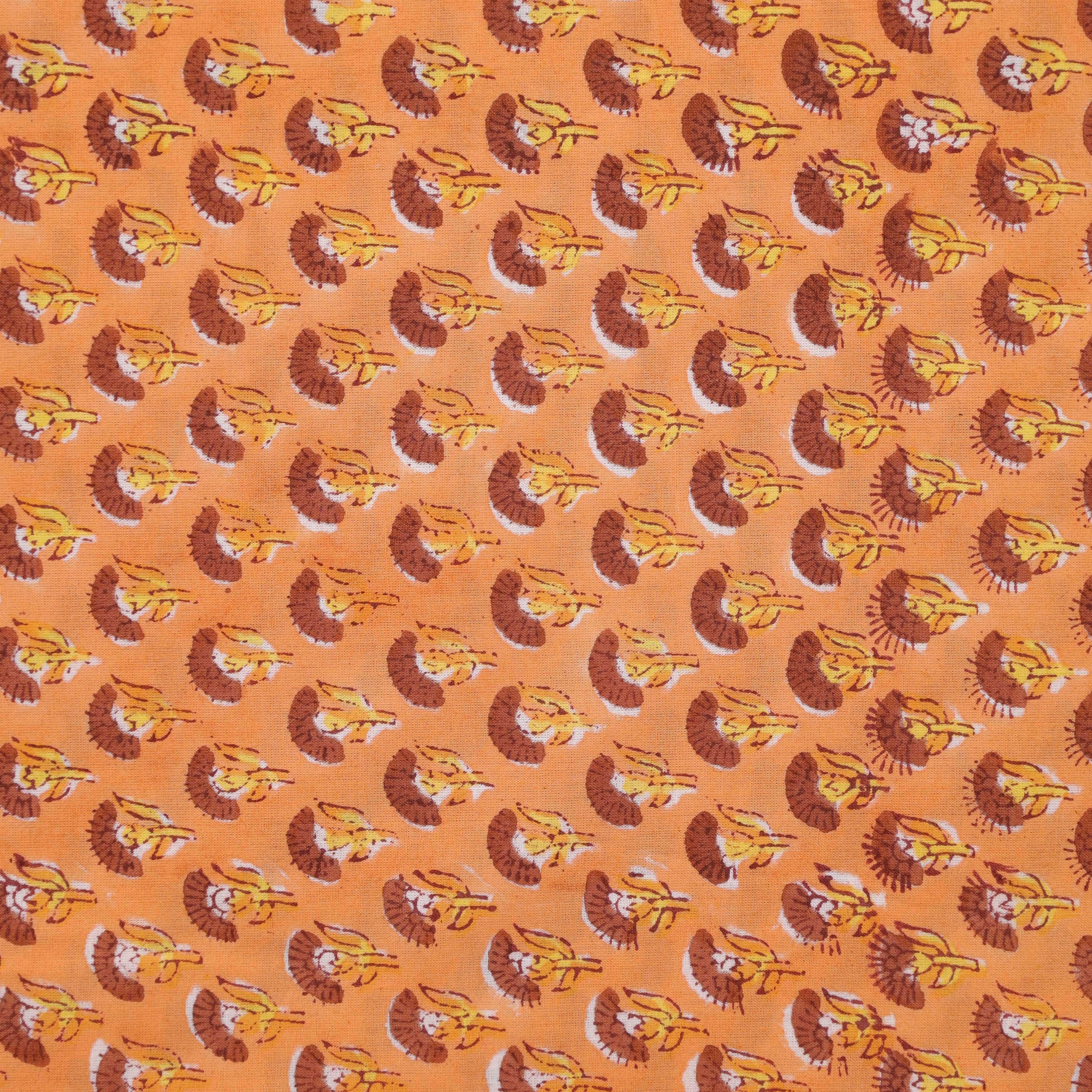 Artisan Hand Block Printed Cotton Fabric - Earthy Ochre Buti