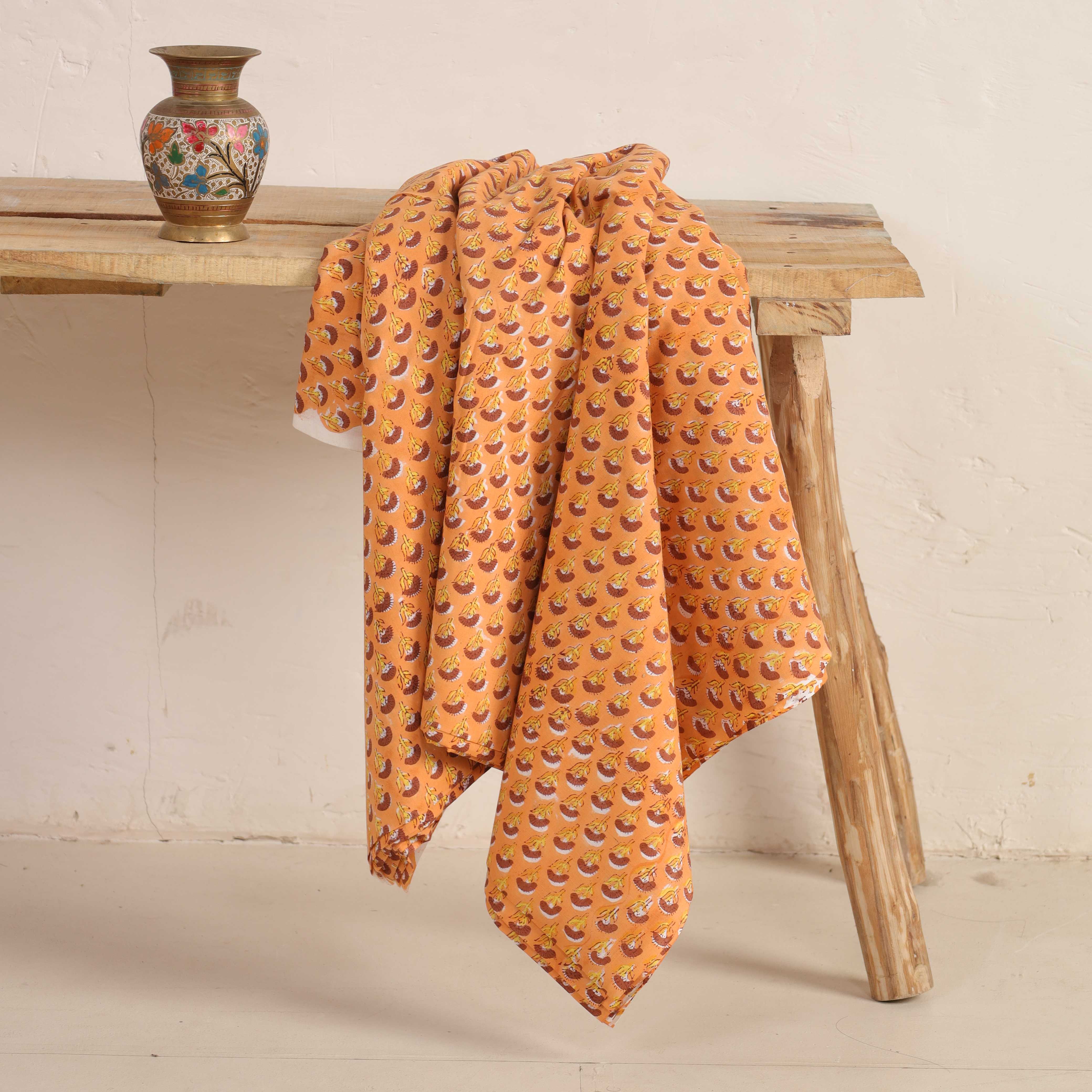 Artisan Hand Block Printed Cotton Fabric - Earthy Ochre Buti