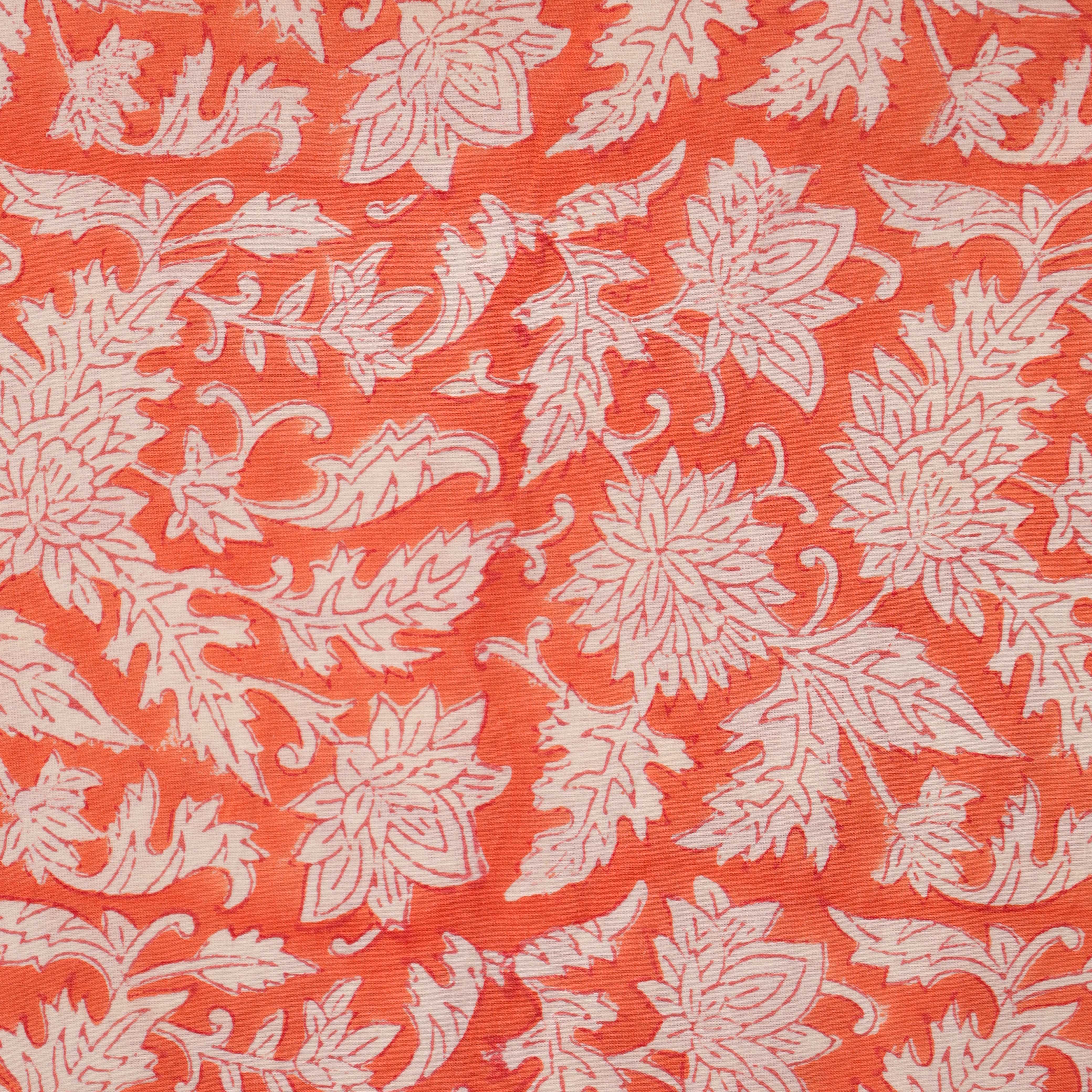 Hand Block Printed Cotton Fabric - Terracotta Floral Vine