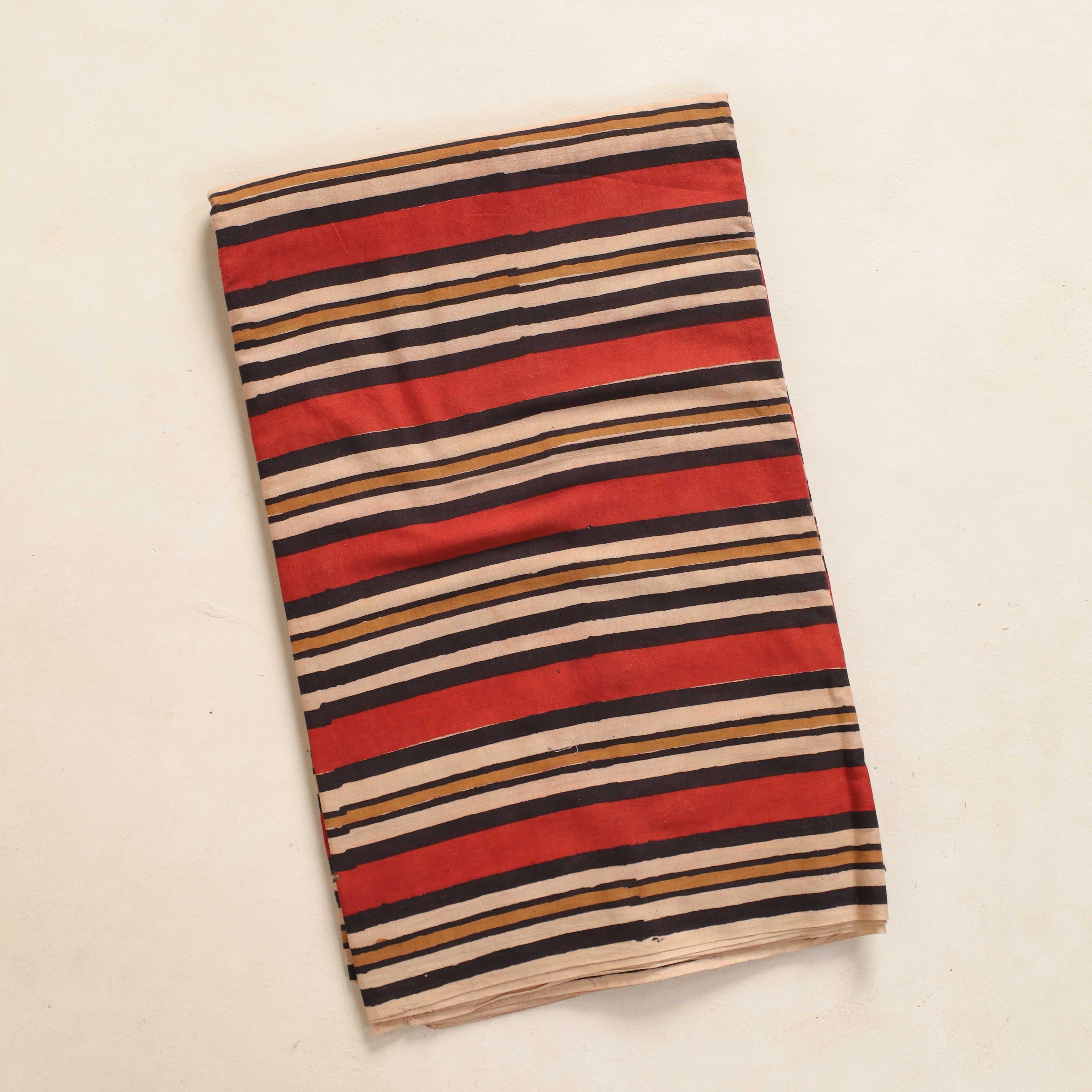 Hand Block Printed Cotton Fabric - Earth Tone Stripe