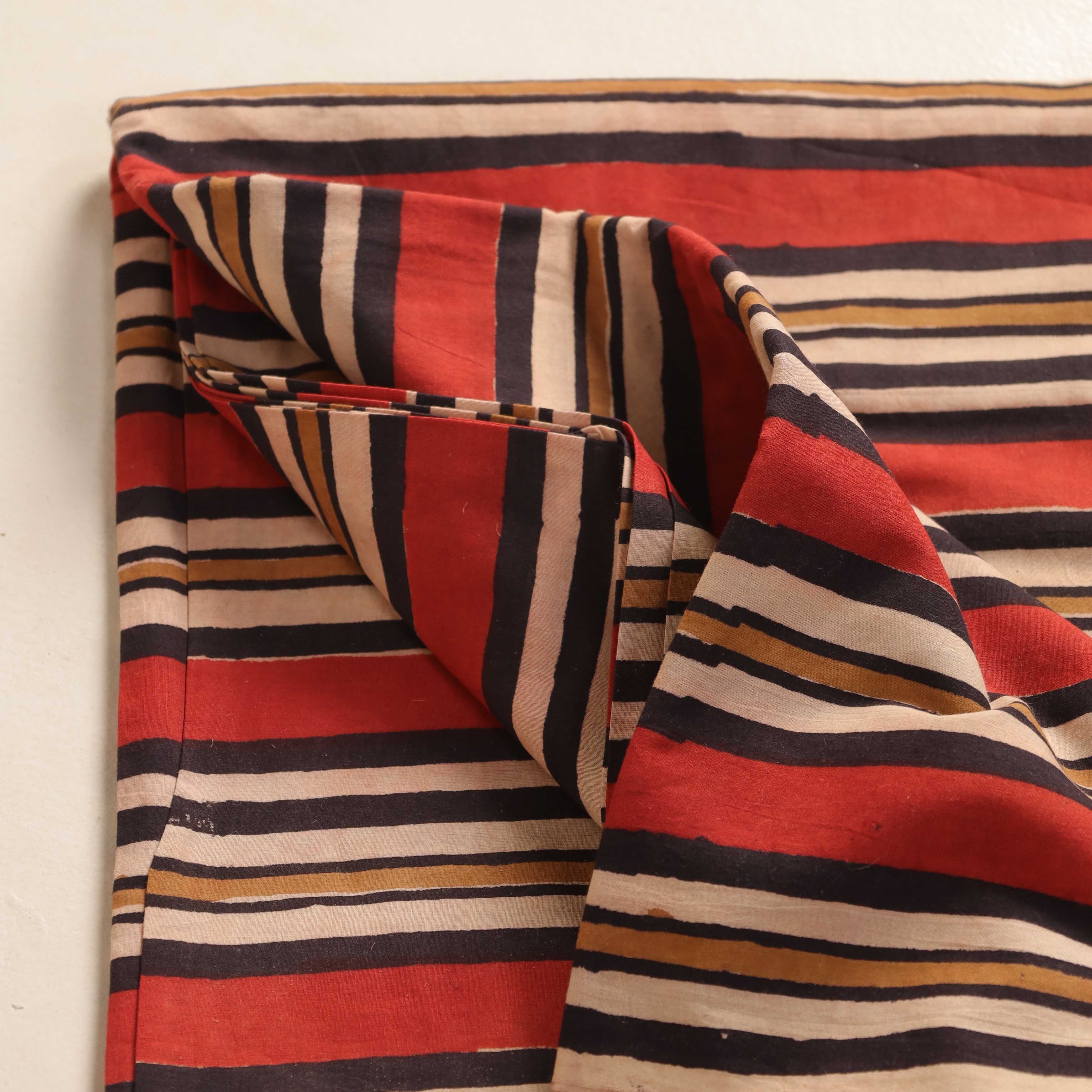 Hand Block Printed Cotton Fabric - Earth Tone Stripe