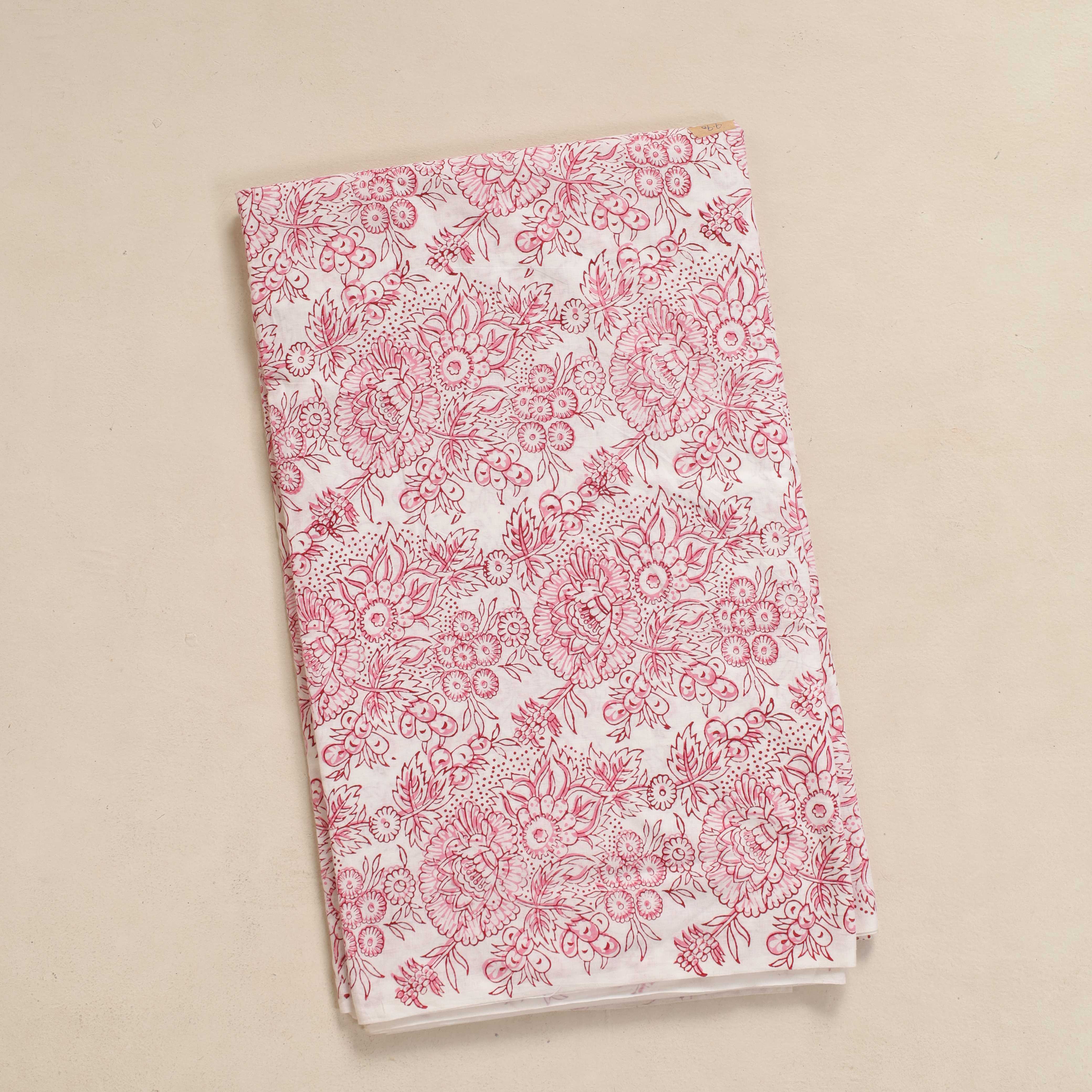 Traditional Hand Block Printed Cotton Fabric - Crimson Floral Motif