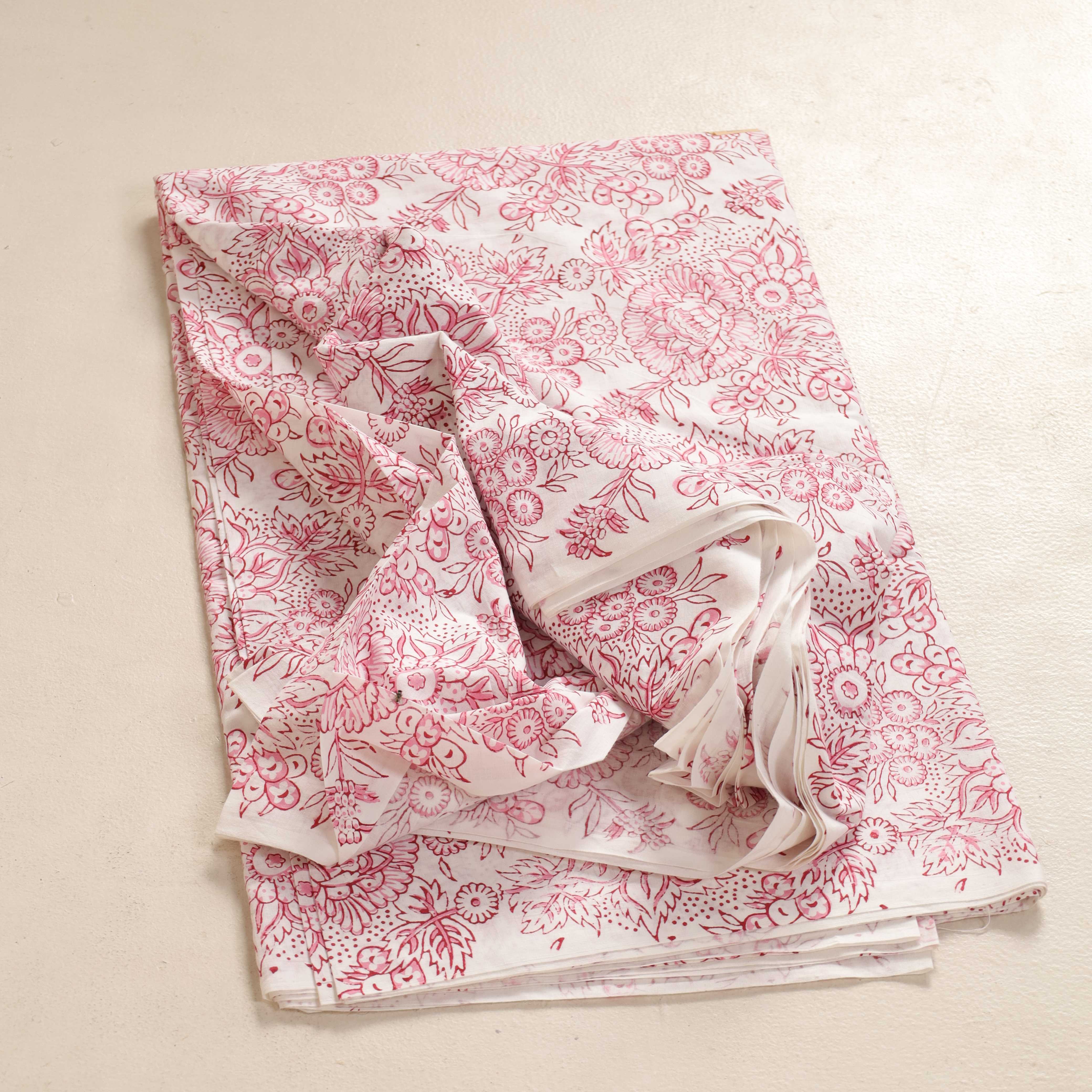 Traditional Hand Block Printed Cotton Fabric - Crimson Floral Motif