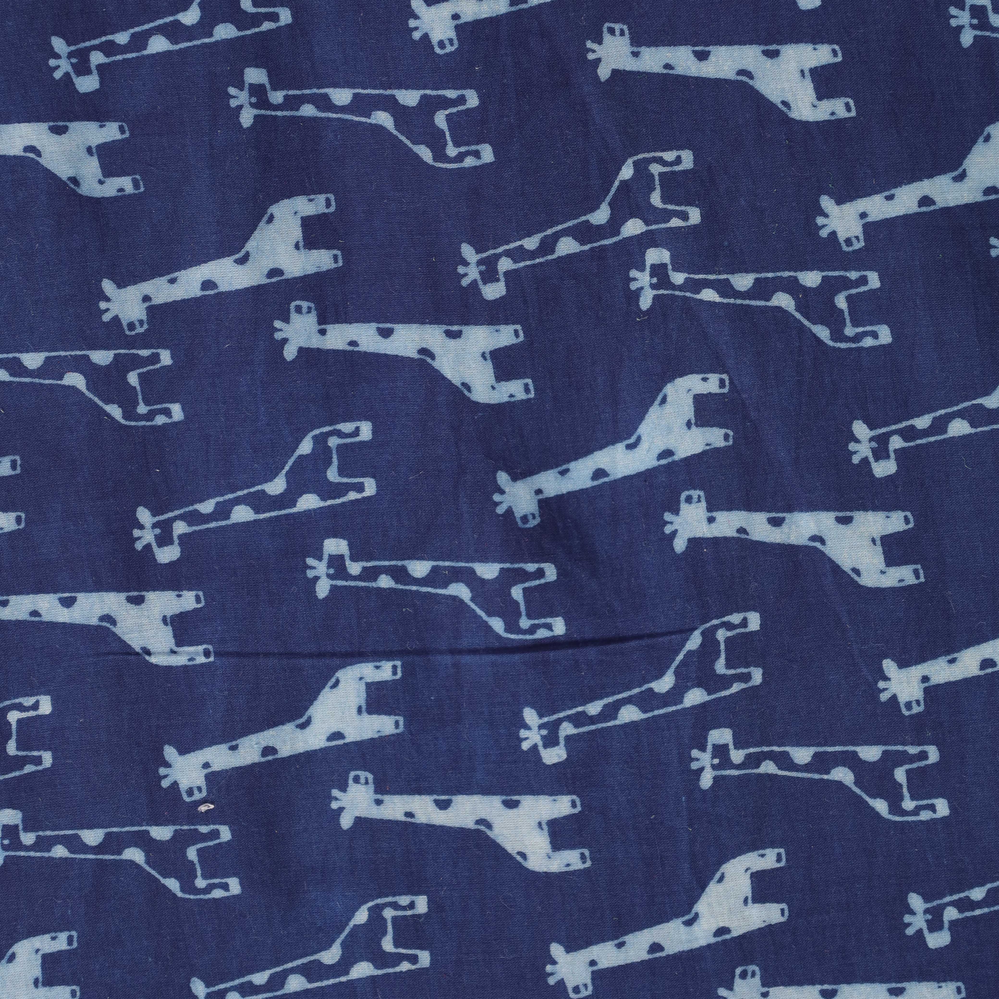Indigo Giraffe Hand Block Printed Cotton Fabric - Deep Navy Artisan Textile
