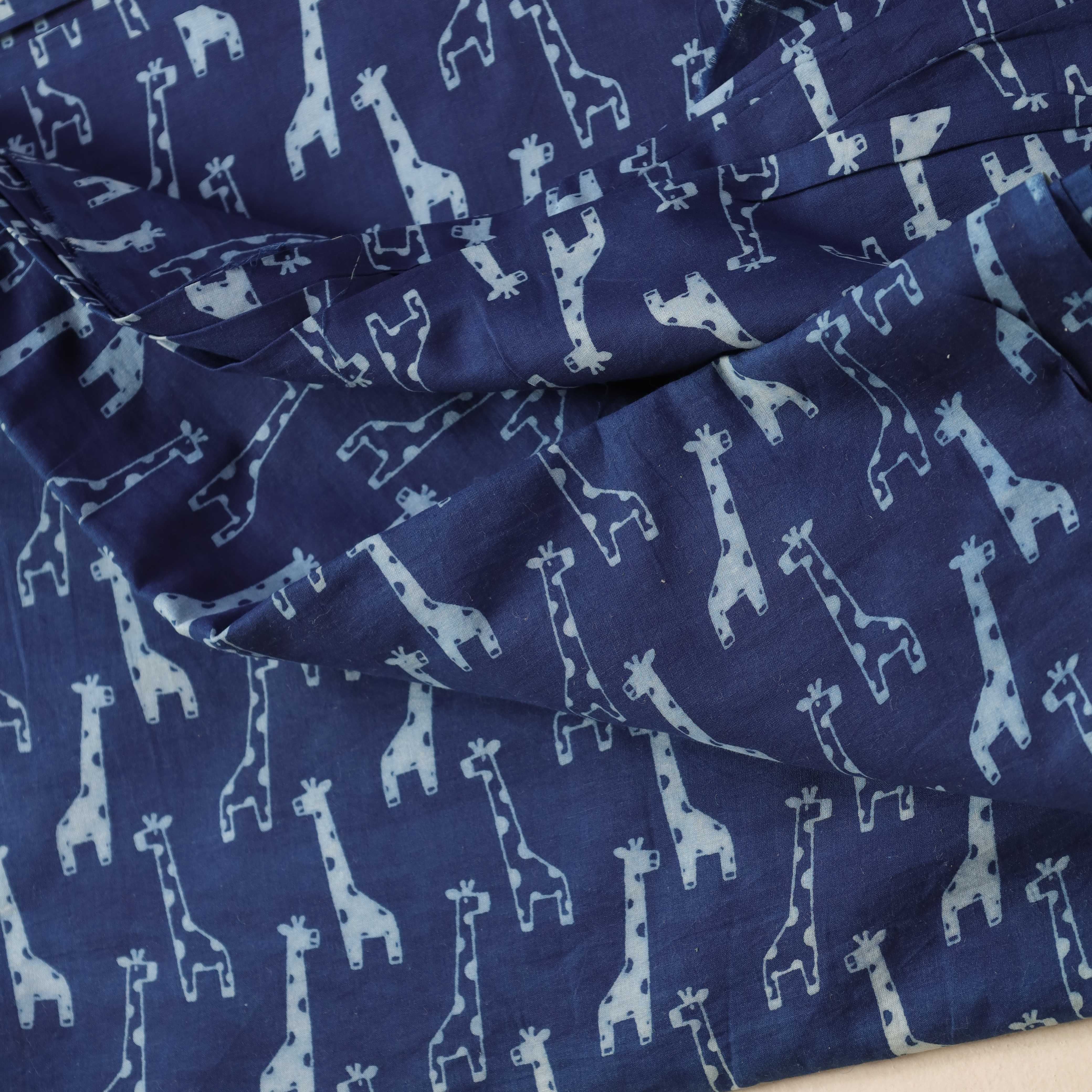 Indigo Giraffe Hand Block Printed Cotton Fabric - Deep Navy Artisan Textile