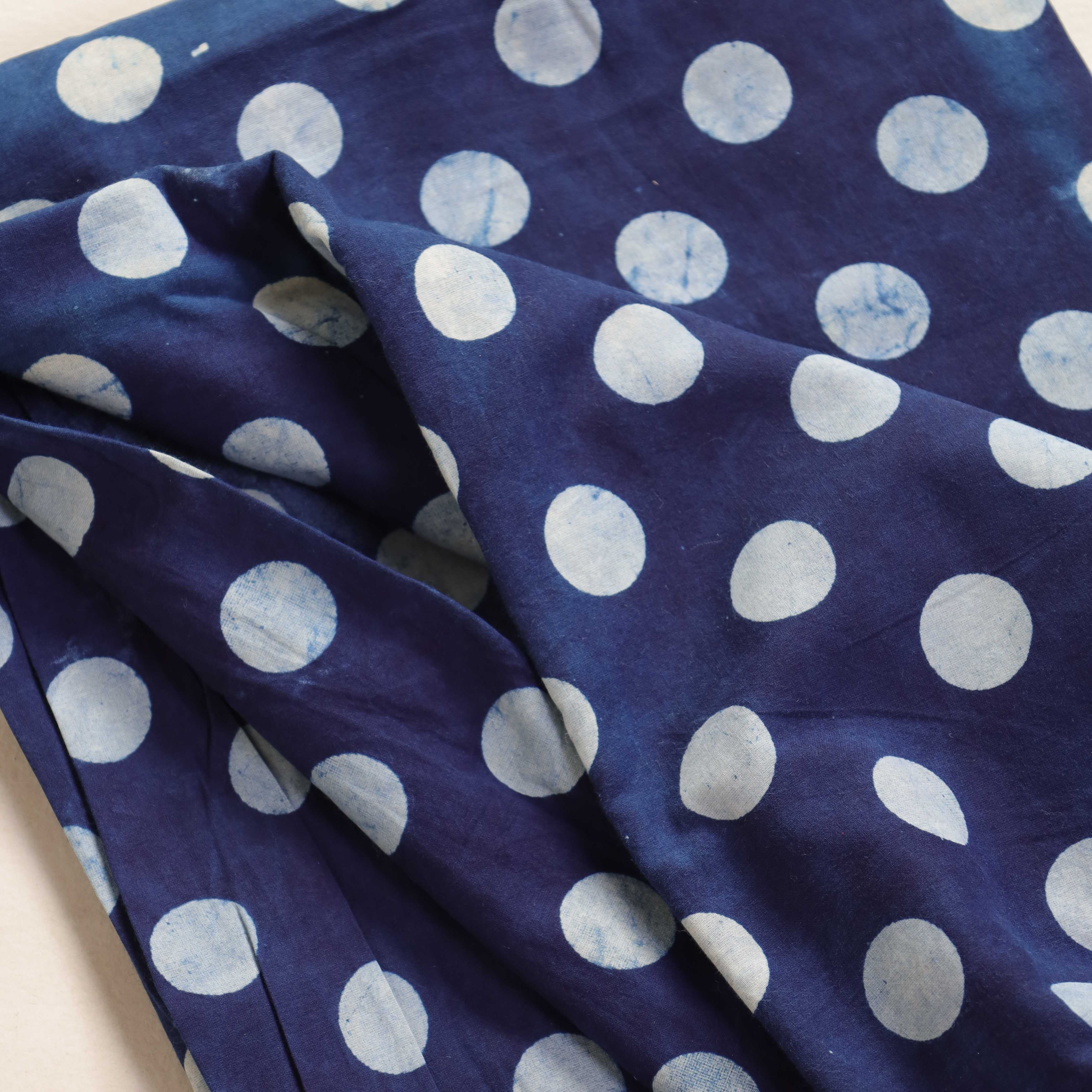 Indigo Polka Dot Hand Block Printed Cotton Fabric - Timeless Artisan Navy