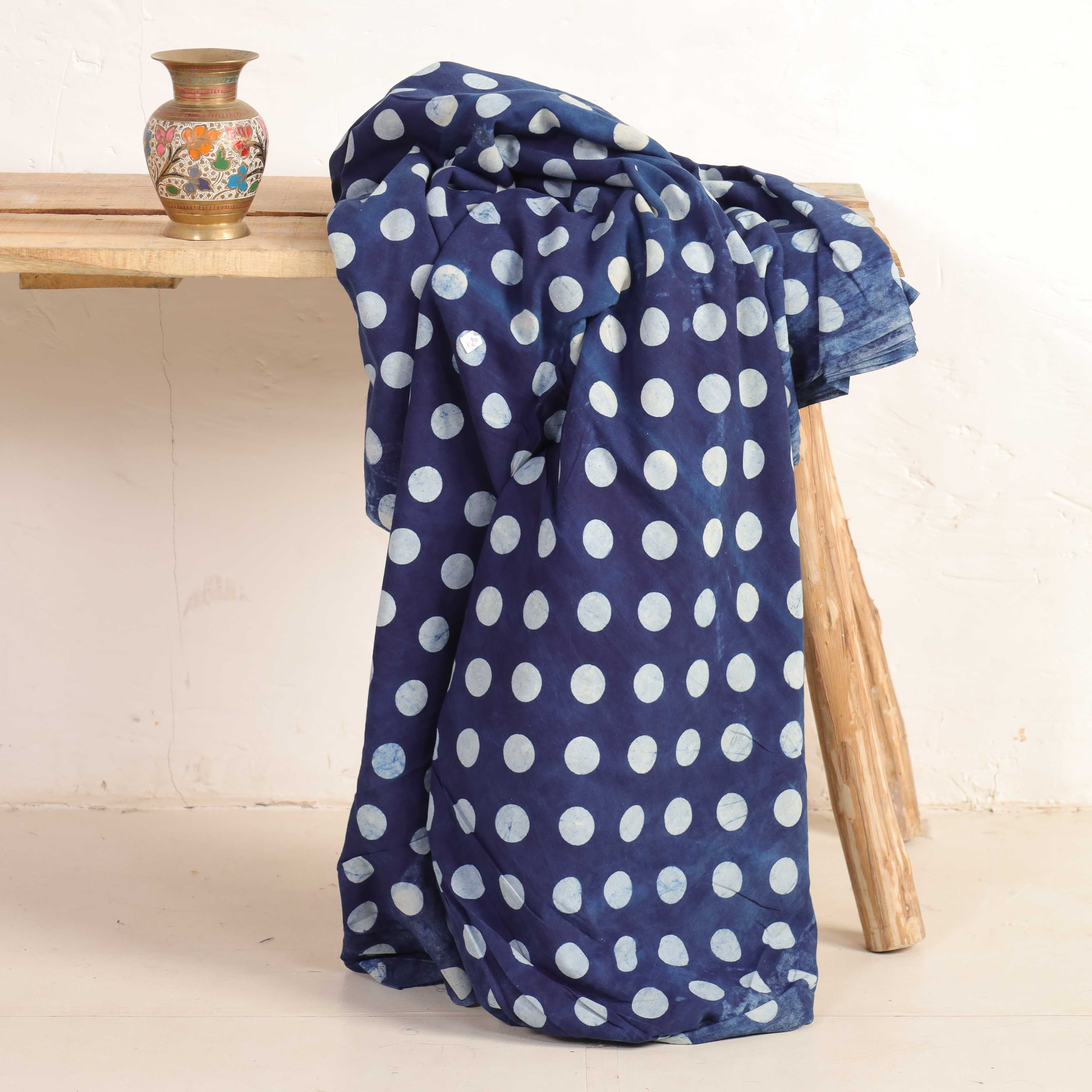 Indigo Polka Dot Hand Block Printed Cotton Fabric - Timeless Artisan Navy
