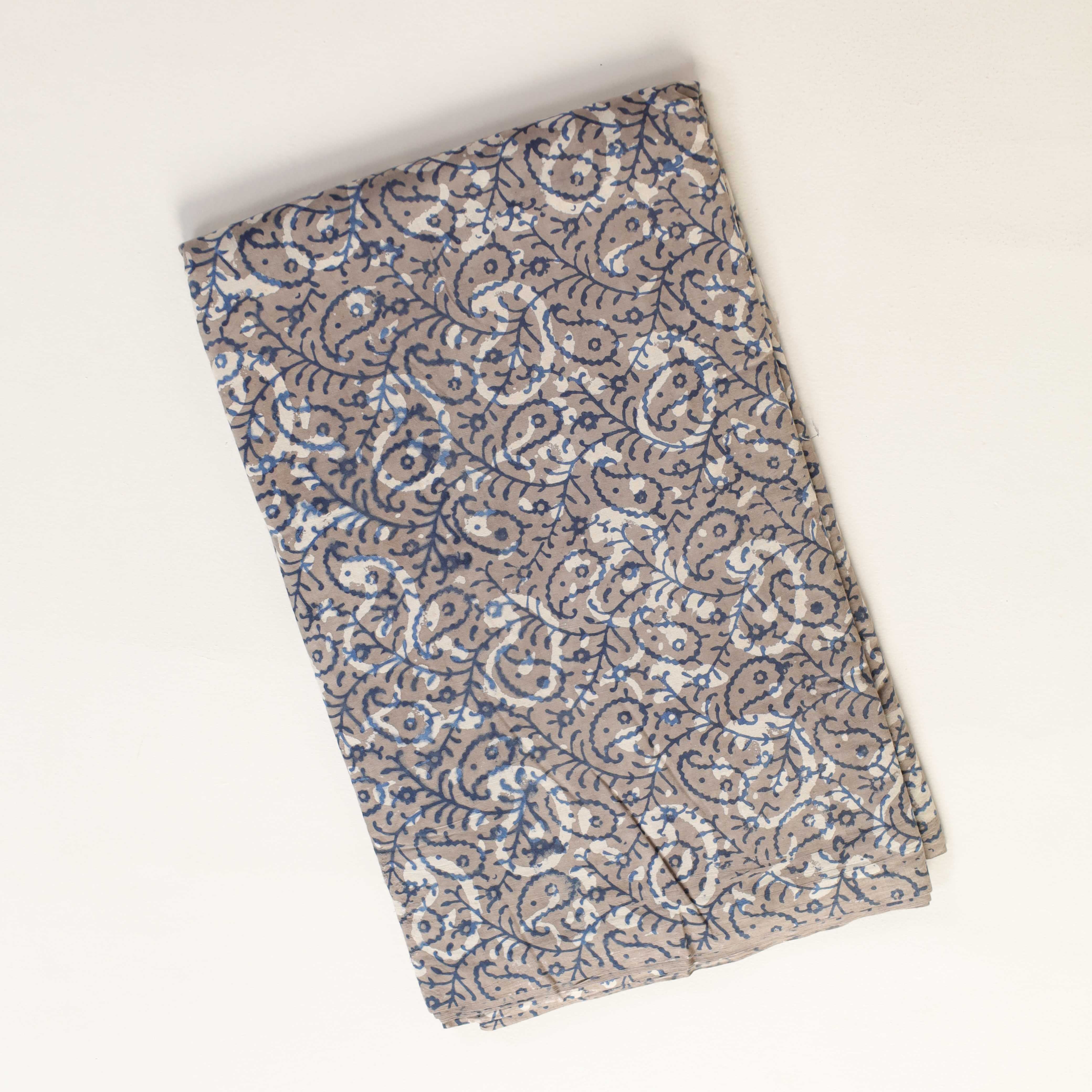 Premium Grey Paisley Hand Block Printed Cotton Fabric — Artisan Heritage Textile